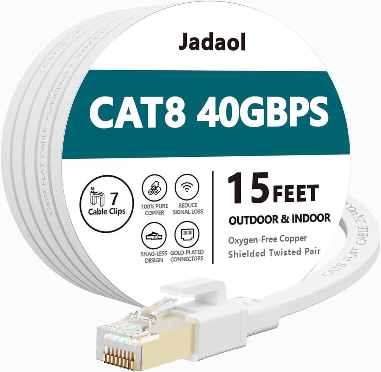 Cat 8 Ethernet Cable 15 ft, Heavy Duty High Speed RJ45 Patch Cord, Cat8 LAN Gold Plated 40Gbps 2000Mhz Network, Indoor Outdoor & Weatherproof S/FTP UV Resistant for Router/Modem/Gaming/Switch/Xbox/PS4