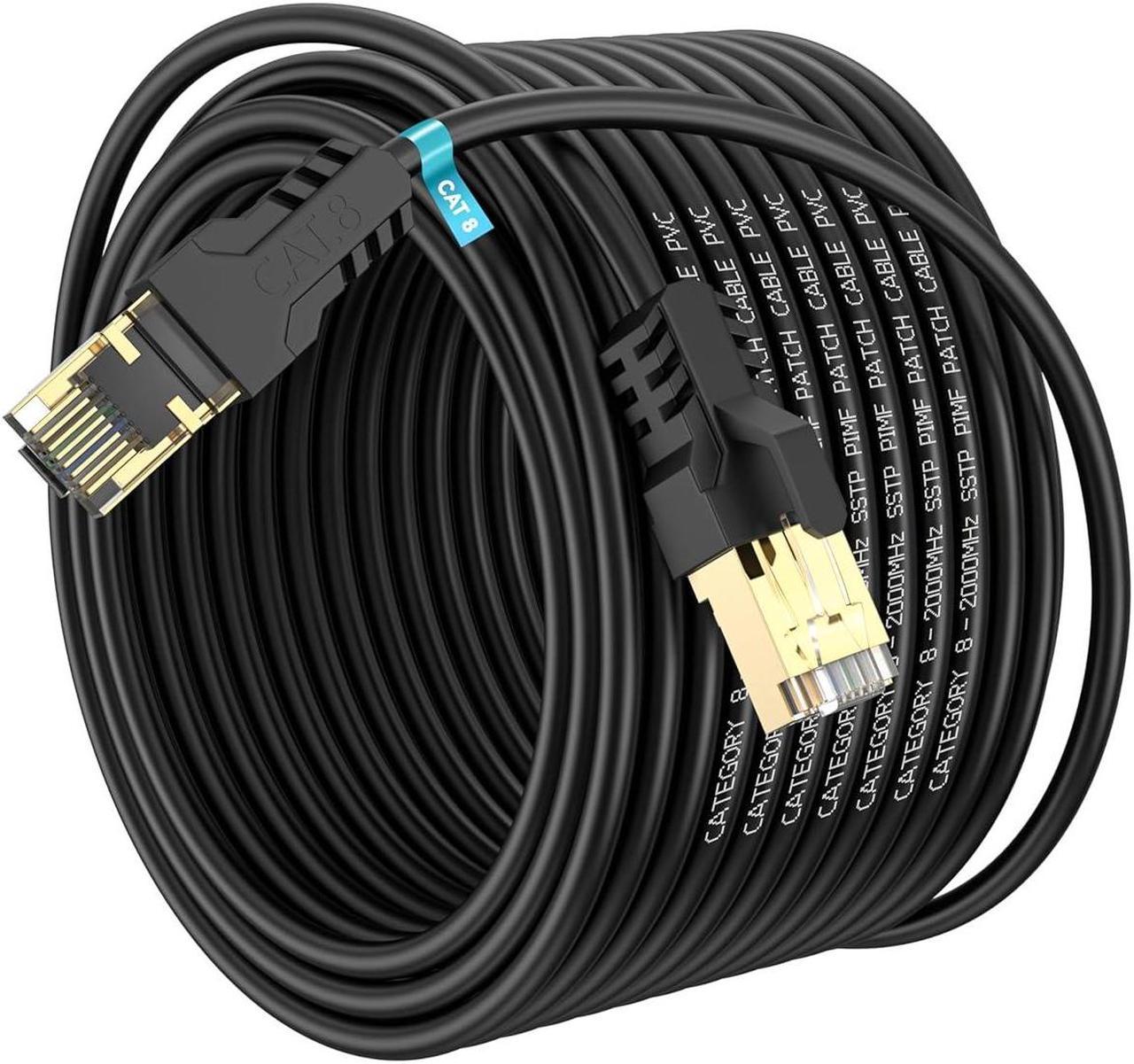 YSONG Cat 8 Ethernet Cable 100 ft,High Speed 40Gbps,2000Mhz,26AWG,Gold Plated RJ45 Connector,for Outdoor&Indoor Weatherproof UV,for/PC/Modem/Router/Gaming,Faster Than Cat7/Cat6/Cat5