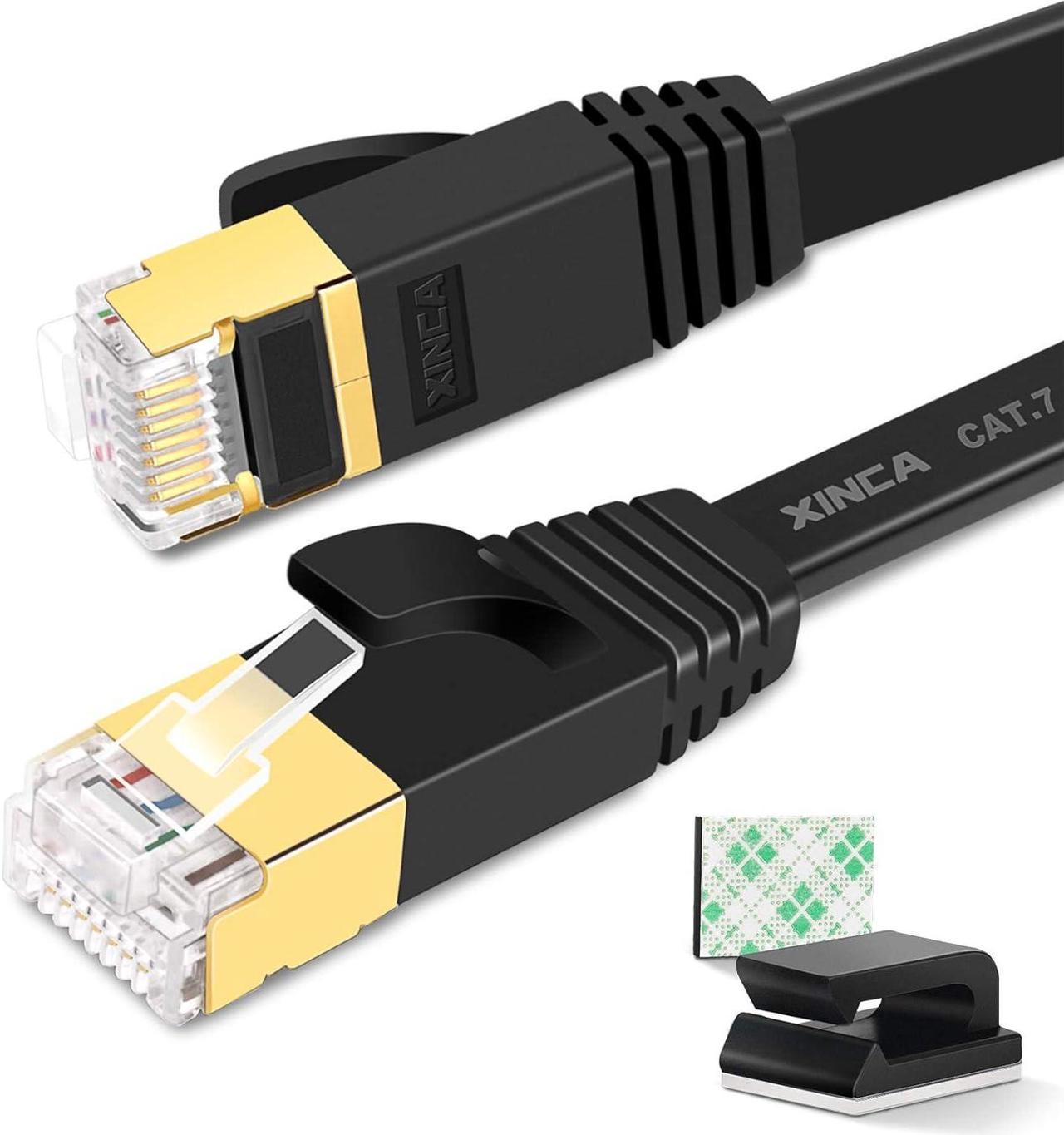 Cat 7 Flat Ethernet Cable 100ft Black,High Speed 10GB Shielded (STP) LAN Internet Network Cable-XINCA Ethernet Patch Computer Cable with Snagless Rj45 Connectors - 100 feet Black (30.4 Meters)