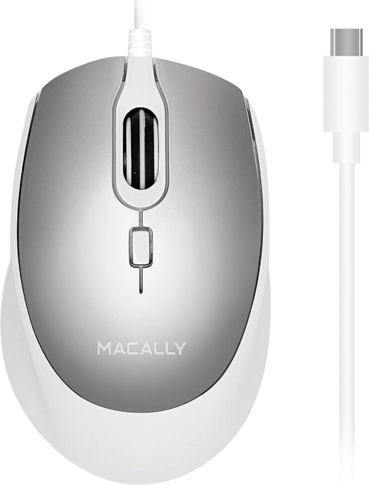 Macally USB C Mouse Wired - Comfortable and Precise - USB Type C Mouse for MacBook Pro/Air, iMac, Mac Mini/Pro, iPad - Plug and Play Apple USBC Mouse with Ambidextrous Body, Multiple DPI