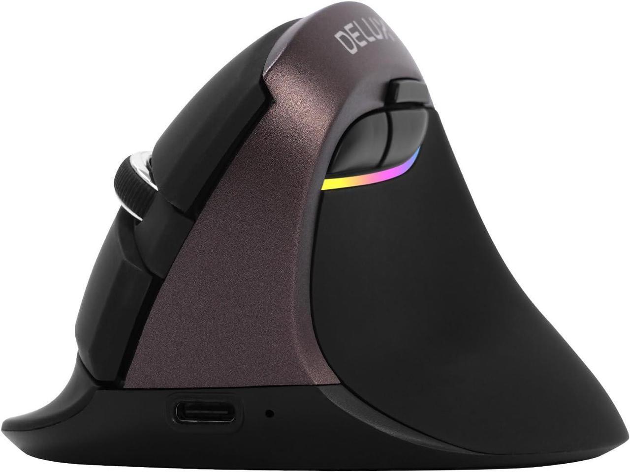 DELUX Rechargeable Silent Ergonomic Mouse, Wireless Vertical Mouse with BT 5.0 and Nano Receiver, 6 Buttons and 4000DPI, RGB Optical Mice for Laptop PC Computer (M618mini-Jet)