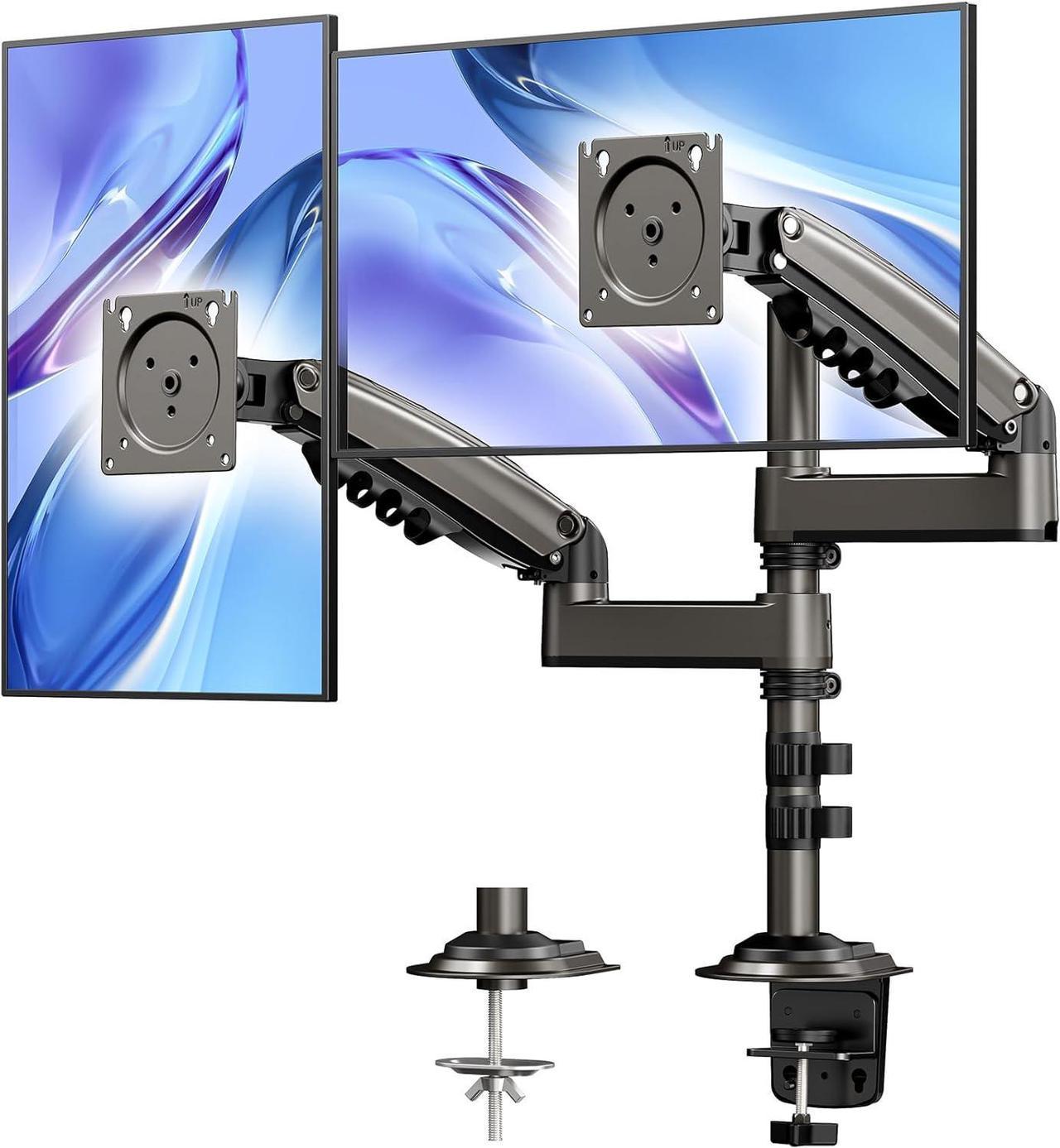 HUANUO Dual Monitor Stand - Height Adjustable Gas Spring Double Arm Monitor Mount Desk Stand Fit Two 13 to 32 inch Screens with Clamp, Grommet Mounting Base, Each Arm Hold up to 20lbs