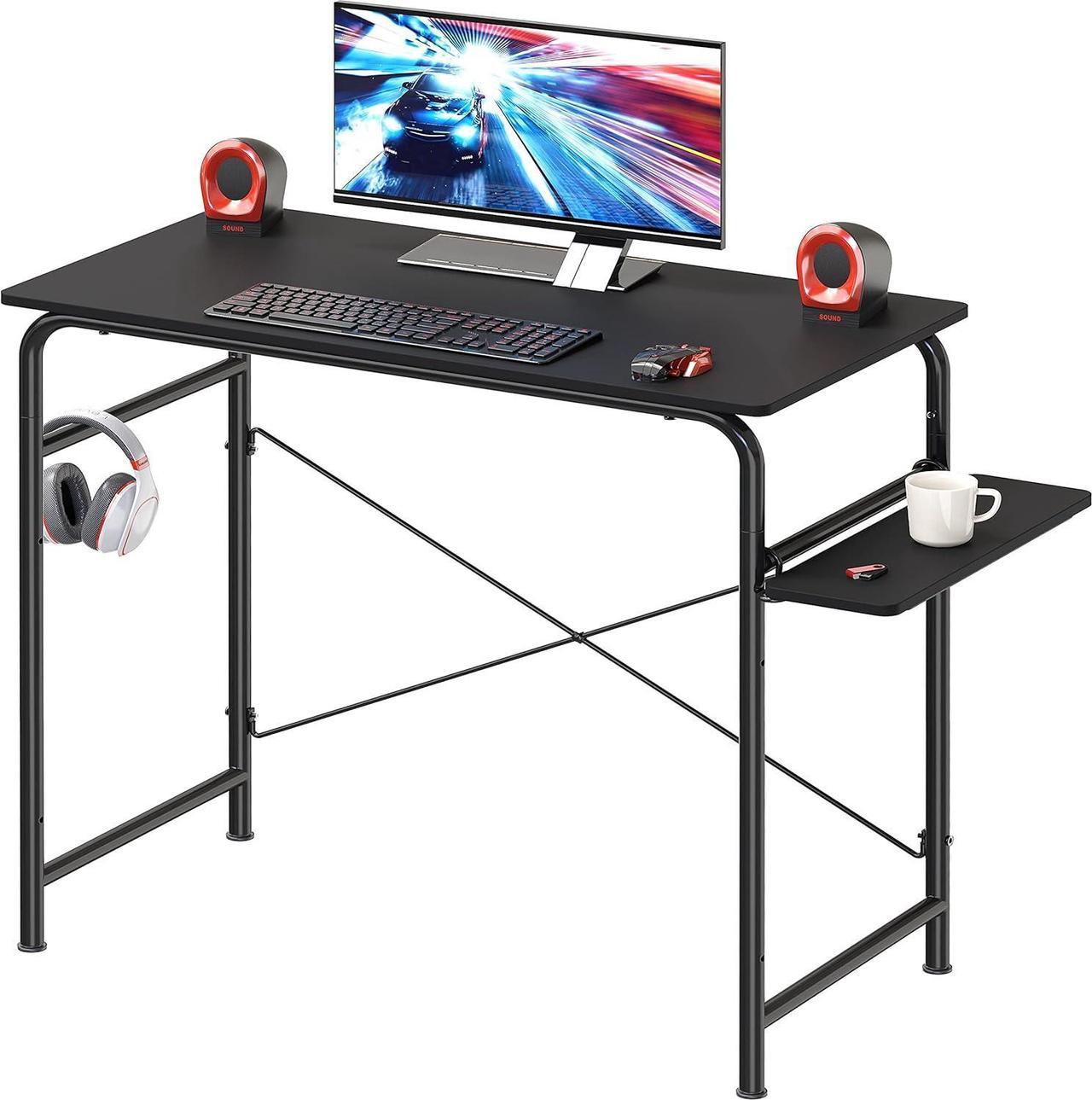 SHW 31-Inch Small Gaming Home Office Computer Table with Shelf, Black