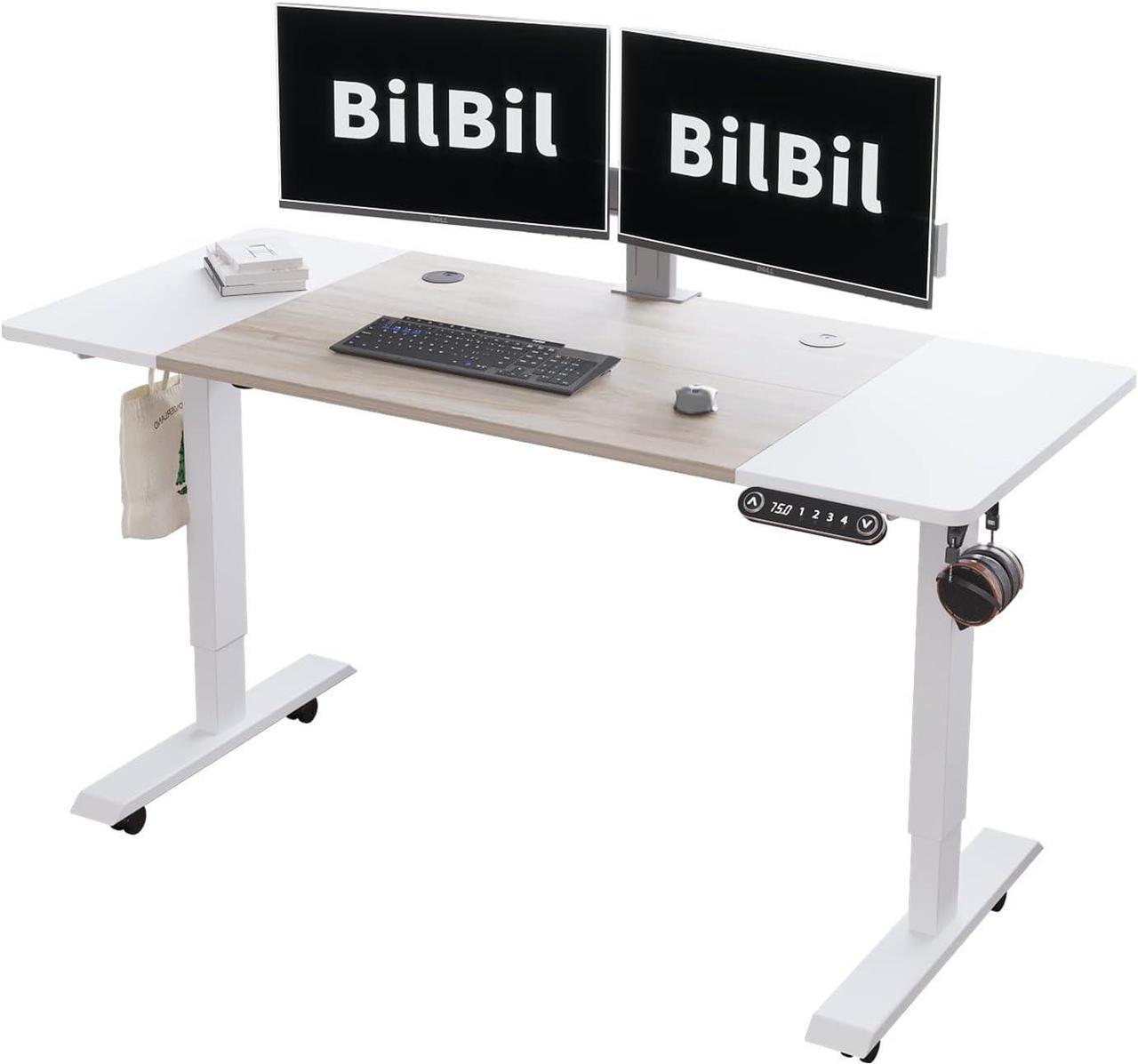 bilbil 55 x 24 Inches Electric Height Adjustable Standing Desk, Smart Home Office Stand Up Desk - Memory Settings - Solid Top - Double-Beam Construction - Anti-Collision Technology