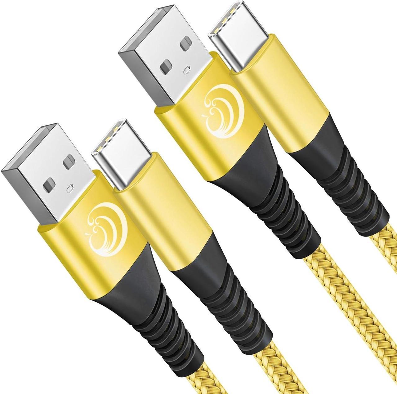 USB C Cable 6ft+6ft Type C Fast Charging Cables Nylon Braided Charger Cord for Samsung S23 S22 S21 S20 Fe Plus S8 S9 S10 A51 A52 A71 A20,LG Velvet V30 K51 Stylo 6, Moto Z4 G Power G7 G6 -Gold