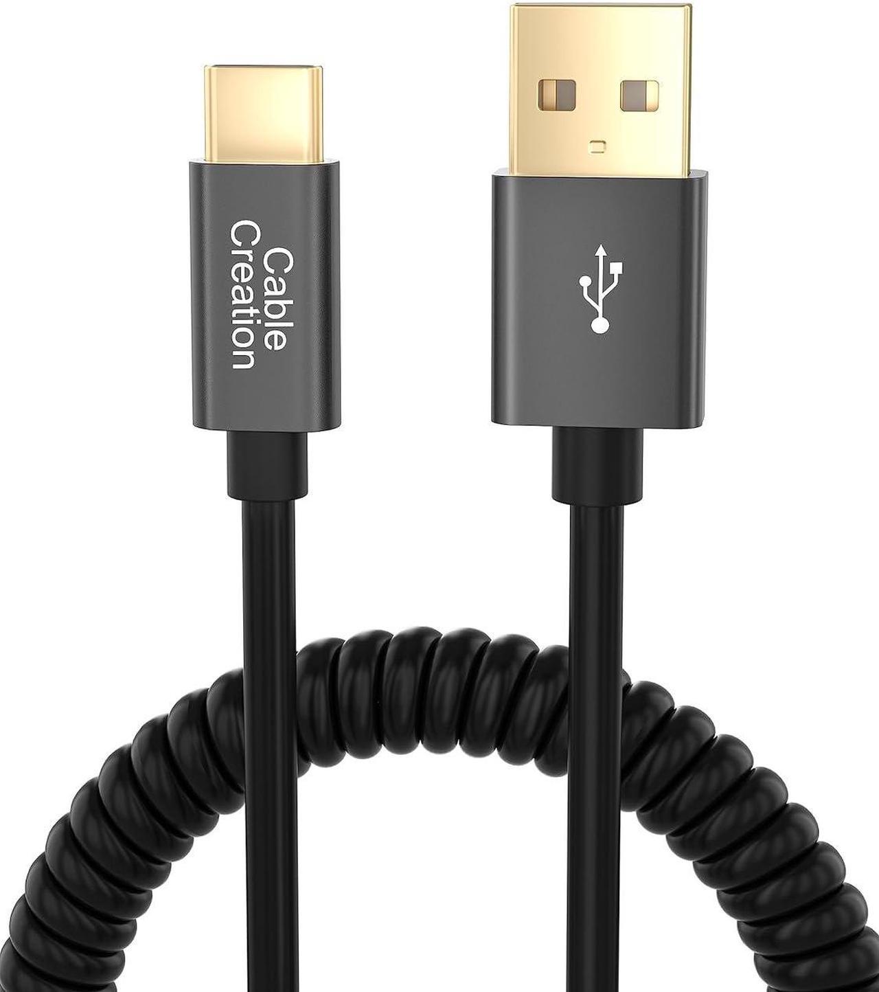 CableCreation USB to C Coiled Cable for Car, Coiled USB to USB C 3A Fast Charging Stretched 1.5-5 Feet, for Galaxy SS23 S22 S21 20 S10 S9,Pixel,Mini iPad,Black