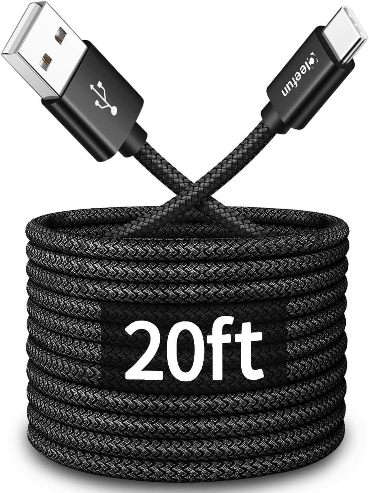 CLEEFUN Long USB C Cable 20ft/6M, USB A 2.0 to USB C Cable Fast Charging, Type C Charger Cord for iPhone 15, Samsung Galaxy, Pixel, Moto, LG, USB-C Tablet, Game Controller, Security Camera, Dash Cam