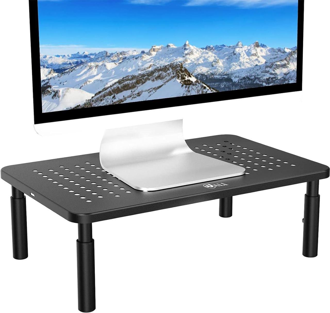 WALI Monitor Stand Riser, Adjustable Laptop Stand Riser Holder, 3 Height Adjustable Underneath Storage for Office Supplies (STT003), 1 Pack, Black