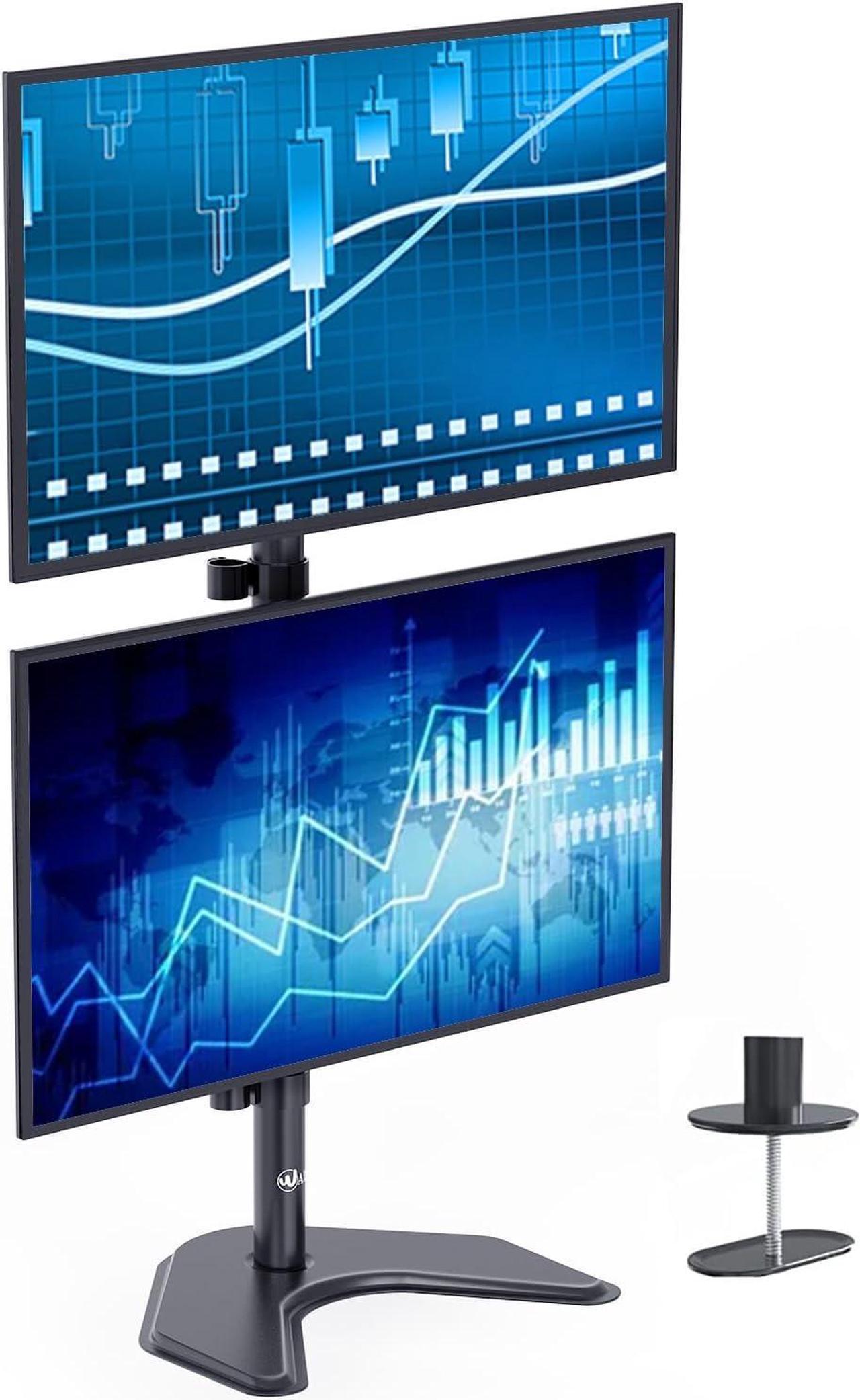 WALI Stacked Monitor MountVertical Dual Monitor Stand 2 Screens up to 27 Inch Dual Vertical Monitor Mount LCD LED Flat Screen TV,Free-Standing Dual Monitor Mount for Desk (MF002XLS), Black