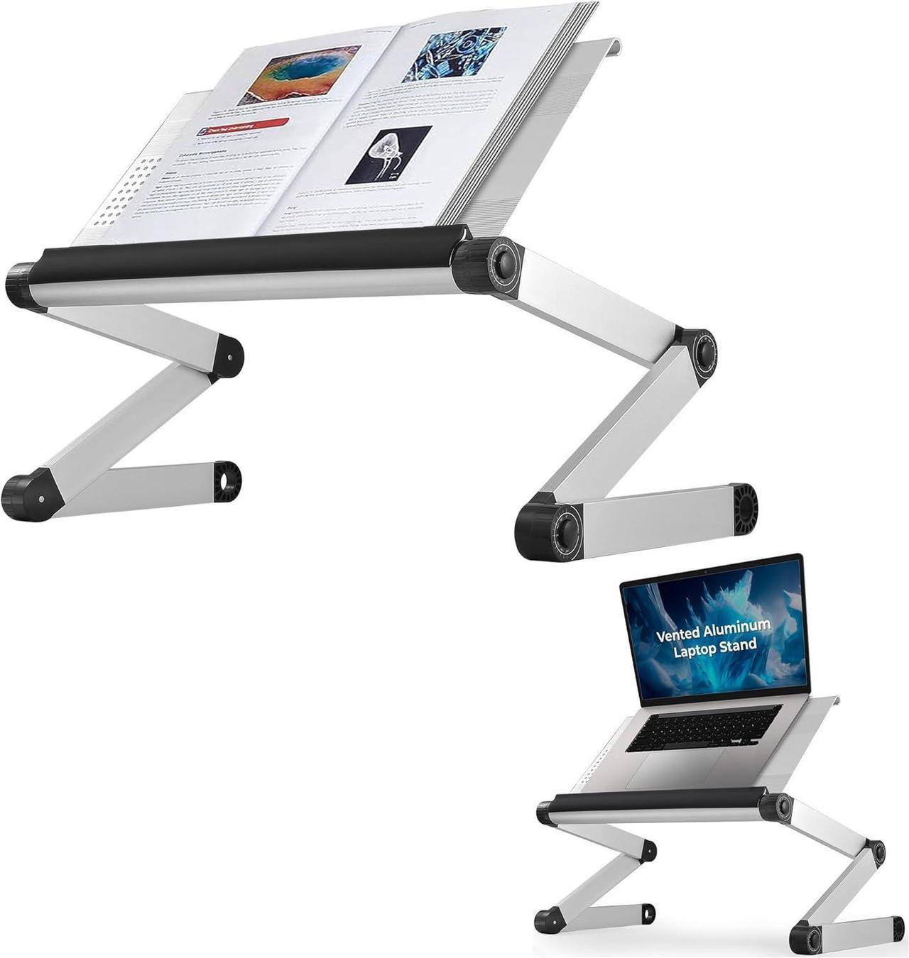 Adjustable Book Holder and Laptop Stand - Portable Aluminum Book Stand for Textbooks, Cookbooks, Recipe Books, and Tablets