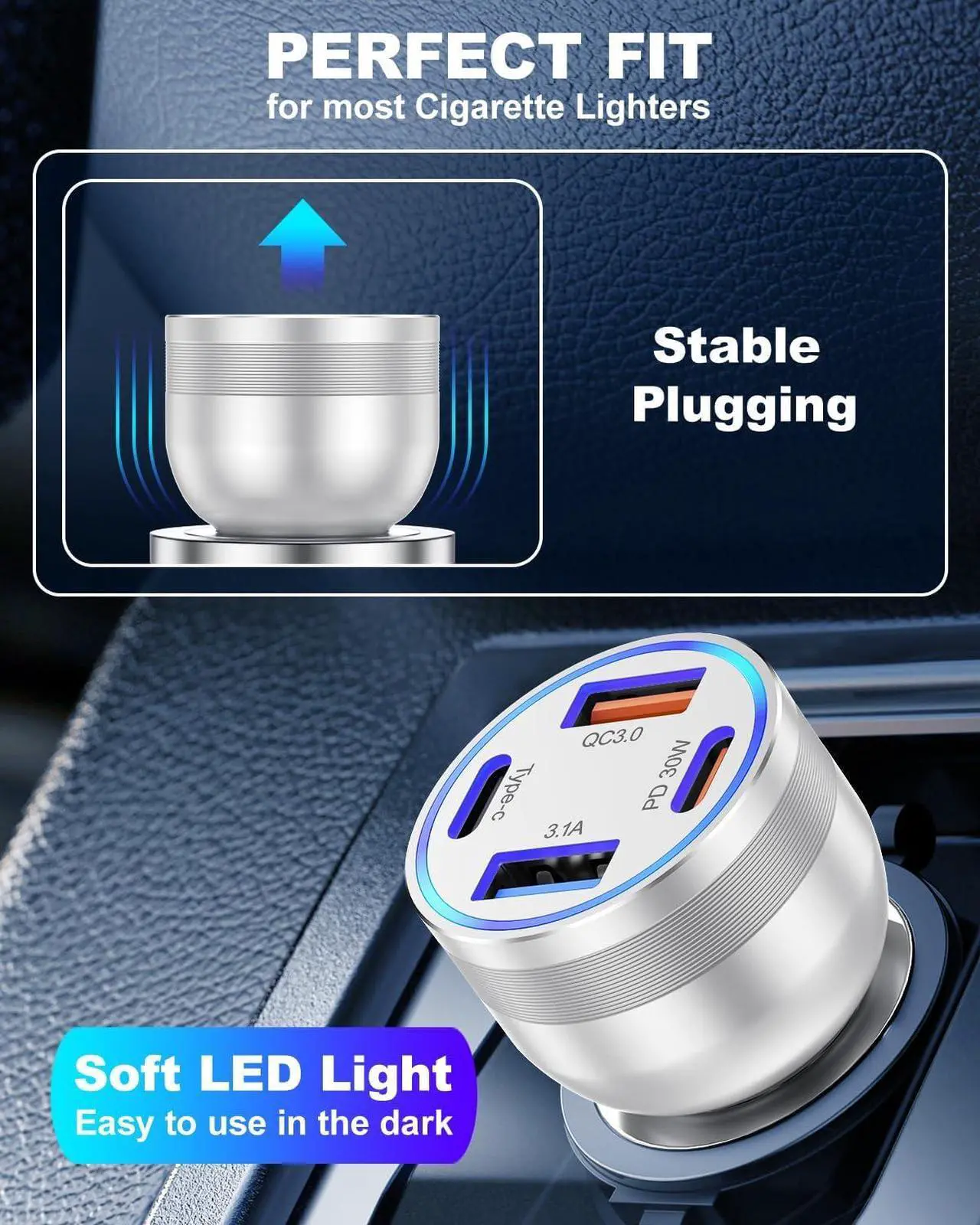 Alt view image 5 of 7 - USB C Car Charger 2Pack 4-Port 65W Fast Car Charger Dual USB-C & USB-A Cigarette Lighter Car Power Adapter PD3.0&QC3.0 Fast Charging for iPhone 16 15 14 13 12 Pro Max iPad Galaxy S25 S24 S23