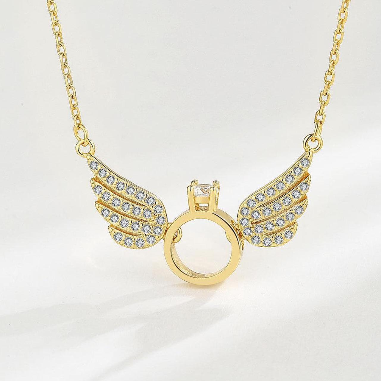 Angel's Wing White/Gold Pendant Necklace for Women S925 Sterling Silver Inlaid Cubic Zirconia Necklace - Wedding Engagement Valentine's Day Christmas Gift