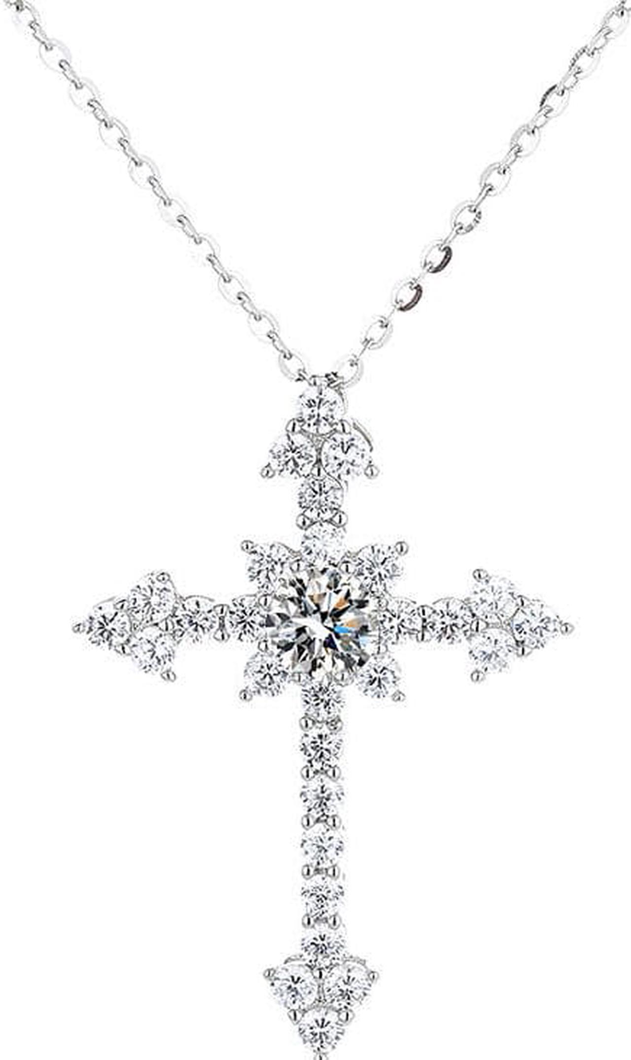 S925 Sterling Silver Necklace for Women 1CT D Color VVS Moissanite Cross Pendant Necklace - Wedding & Engagement Jewelry Gift