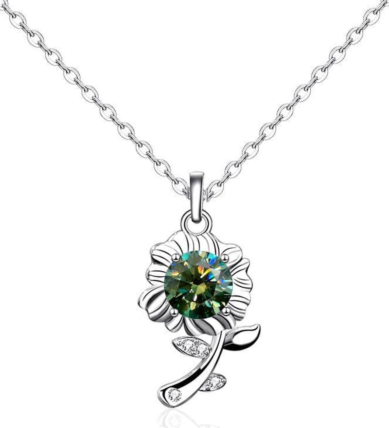 0.5CT Moissanite Sunflower Style Pendant Necklace for Women 925 Sterling Silver Flower Necklace - Girl Senior Jewelry Wedding Valentine's Day Gift