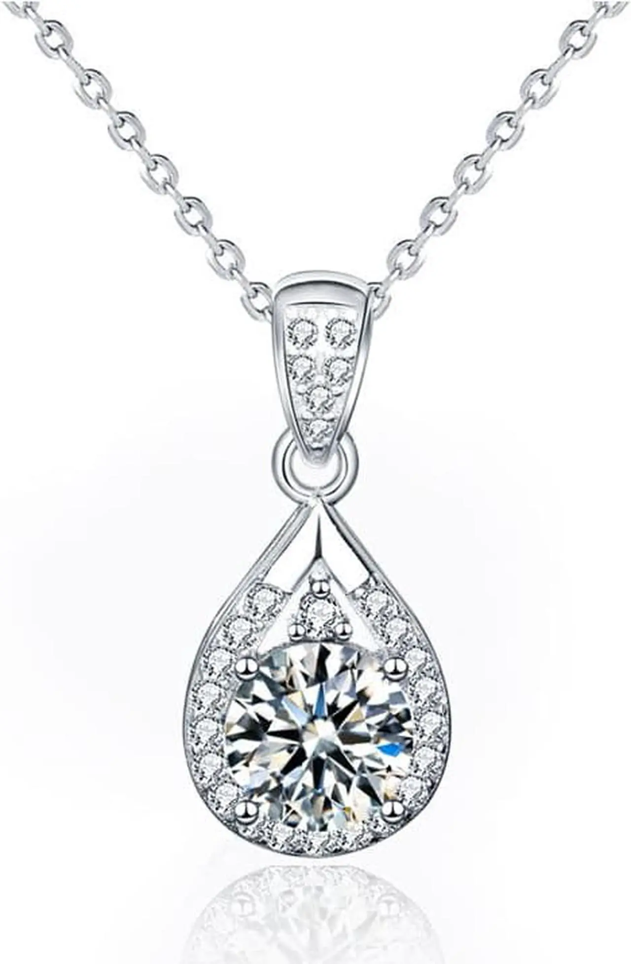 Main image of 1CT Moissanite 925 Sterling Silver Necklace for Women's Retro Personalized Water Drop Pendant Clavicle Necklace - Female Girlfriend Wedding Jewelry