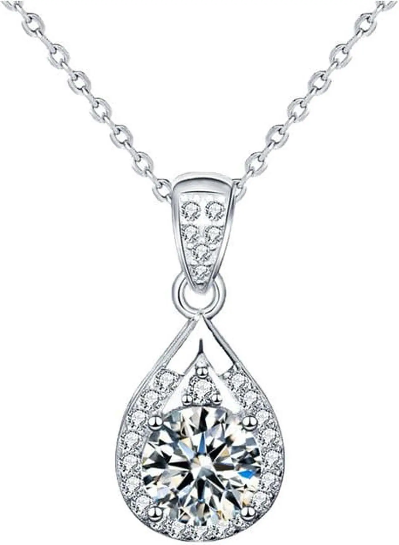 Alt view image 5 of 7 - 1CT Moissanite 925 Sterling Silver Necklace for Women's Retro Personalized Water Drop Pendant Clavicle Necklace - Female Girlfriend Wedding Jewelry