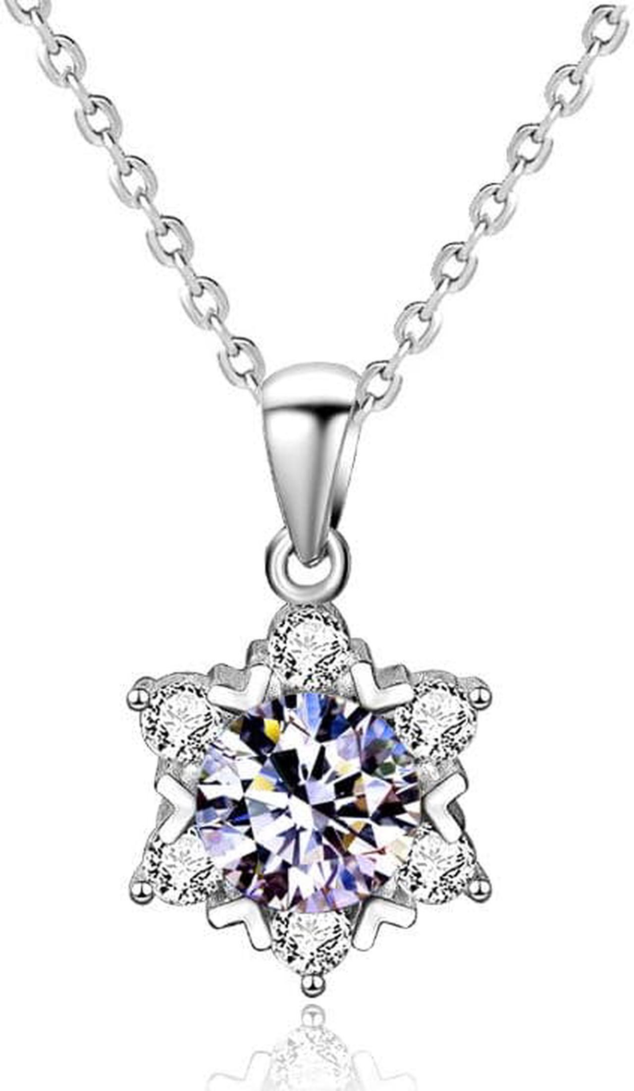 925 Sterling Silver Snowflake Necklace for Women's 1CT Moissanite Pendant Necklace - Girl Senior Jewelry Wedding Valentine's Day Christmas Gift