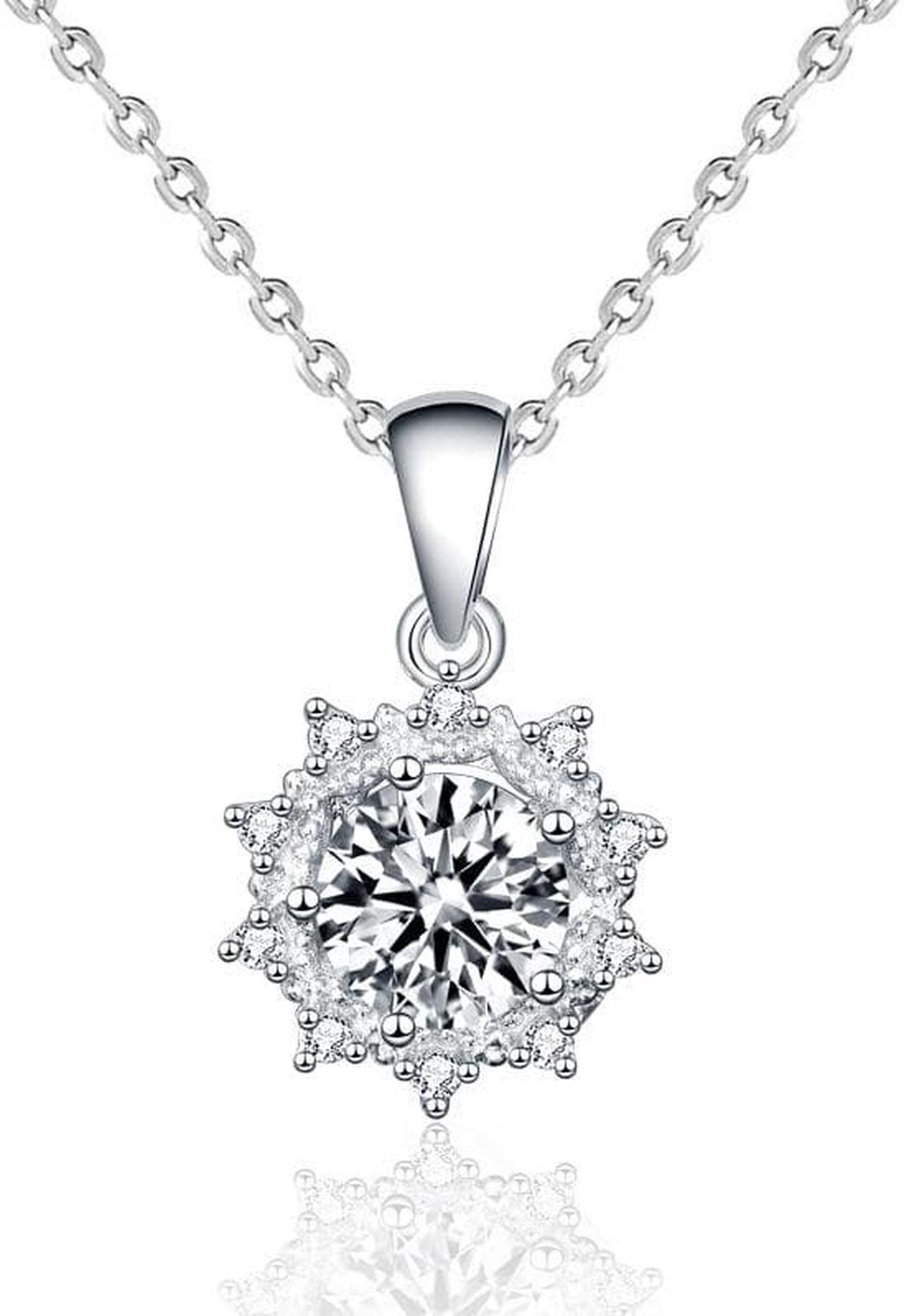 Original 925 Sterling Silver Necklace for Women's Fashion 1CT Moissanite Sunflower Pendant Necklace for Girl Wedding Jewelry