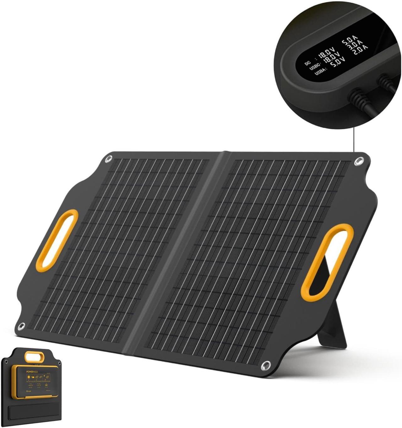 Powerness 40 Watt Portable Solar Panel with Patented LCD Digital Window, Solar Charger for Camping, Outdoor and RV, Compatible with Jackery, BLUETTI, Anker, Goal Zero Portable Power Stations