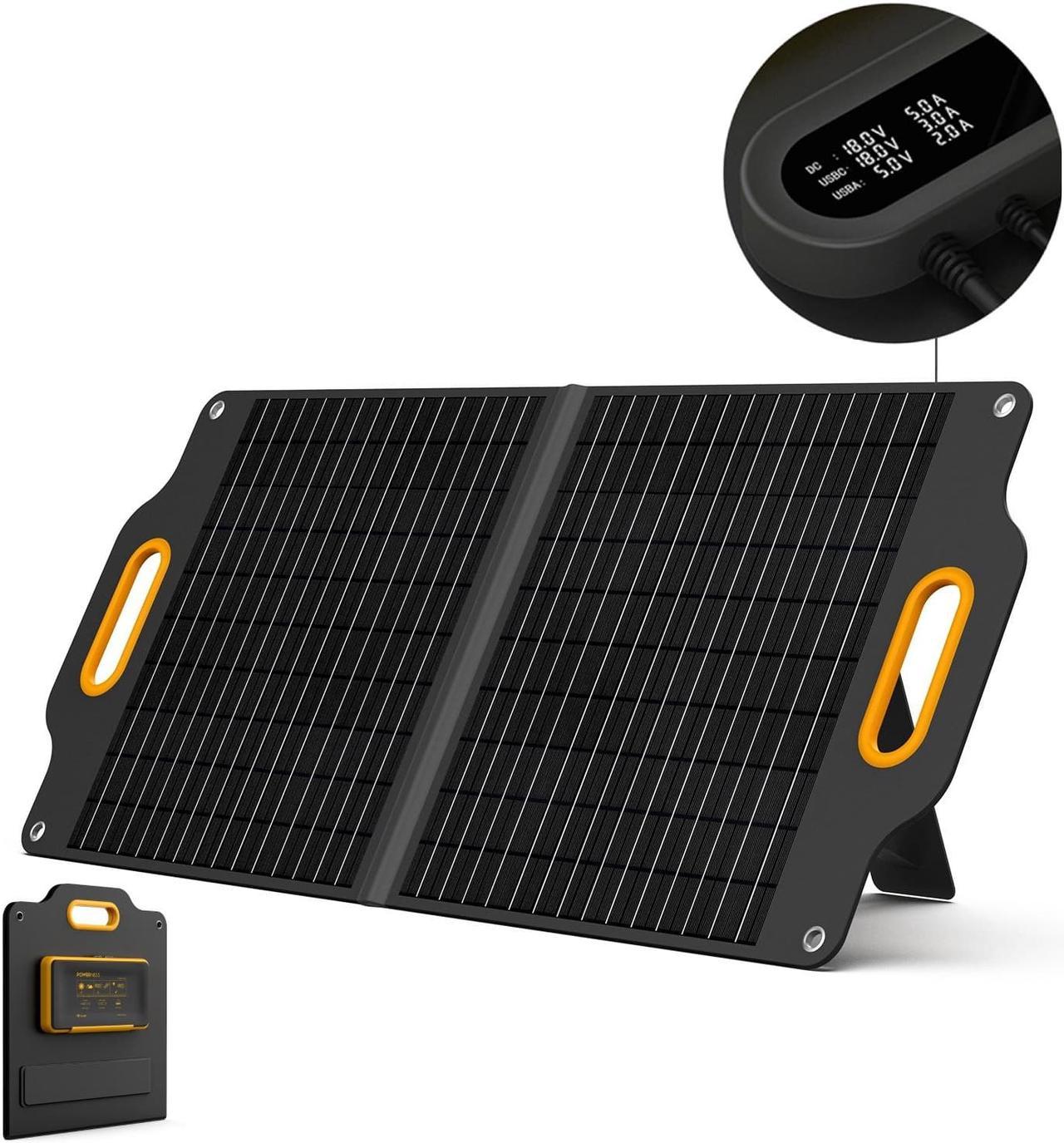 Powerness 80 Watt Portable Solar Panel with Patented LCD Digital Window, Solar Charger for Camping, Outdoor and RV, Compatible with Jackery, BLUETTI, Anker, Goal Zero Portable Power Stations