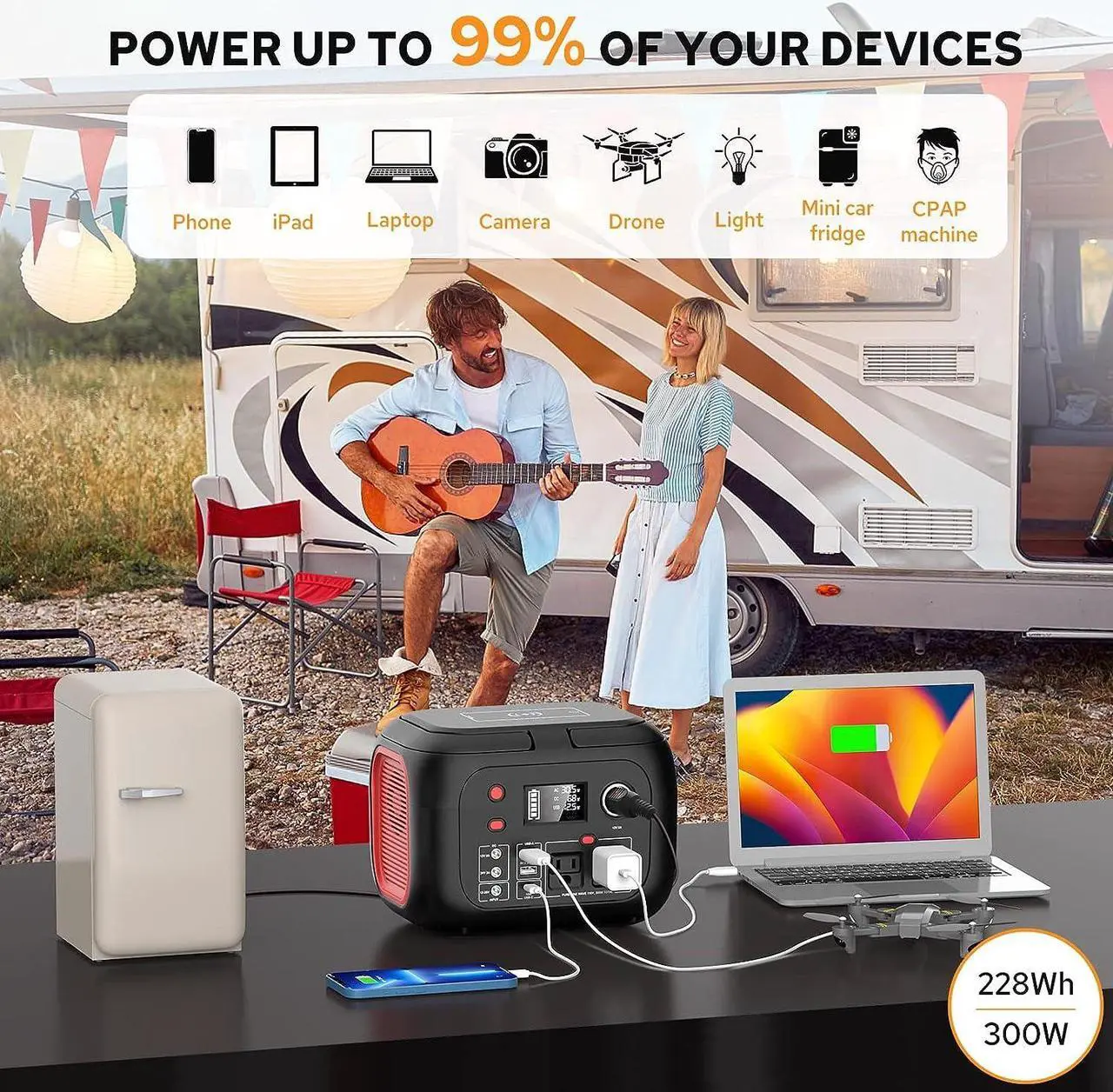 Alt view image 2 of 6 - Portable Power Station With Wireless Charging 300W Portable Solar Generator 228Wh Portable Power Supply With LED Light Power Generator 9 Outputs Portable Charging Station for Outdoor Camping Emergency