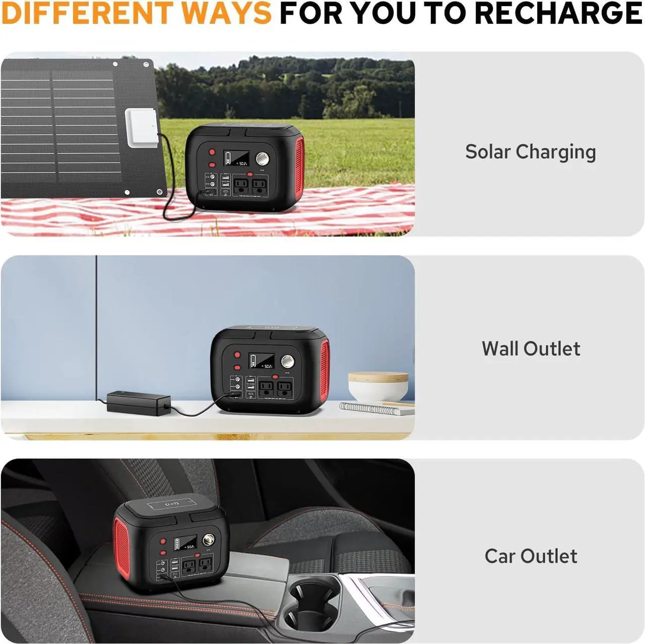 Alt view image 4 of 6 - Portable Power Station With Wireless Charging 300W Portable Solar Generator 228Wh Portable Power Supply With LED Light Power Generator 9 Outputs Portable Charging Station for Outdoor Camping Emergency