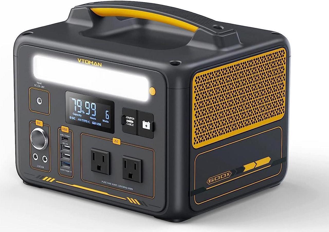 Main image of VTOMAN 600W Portable Power Station, LFP Battery Powered Generator with 2x 600W AC Outlets (Surge 1200W), 4x USB ports, 3x DC Output for Outdoor Camping, Vehicle Emergency, Electric Backup