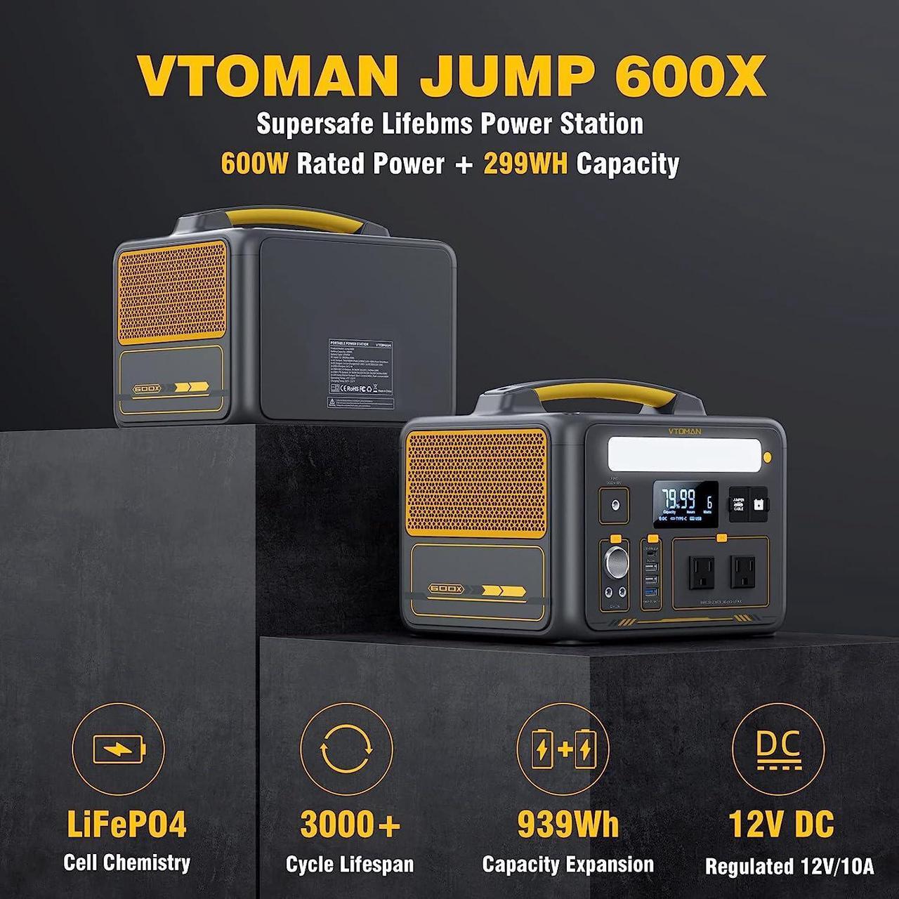 Alt view image 2 of 7 - VTOMAN 600W Portable Power Station, LFP Battery Powered Generator with 2x 600W AC Outlets (Surge 1200W), 4x USB ports, 3x DC Output for Outdoor Camping, Vehicle Emergency, Electric Backup