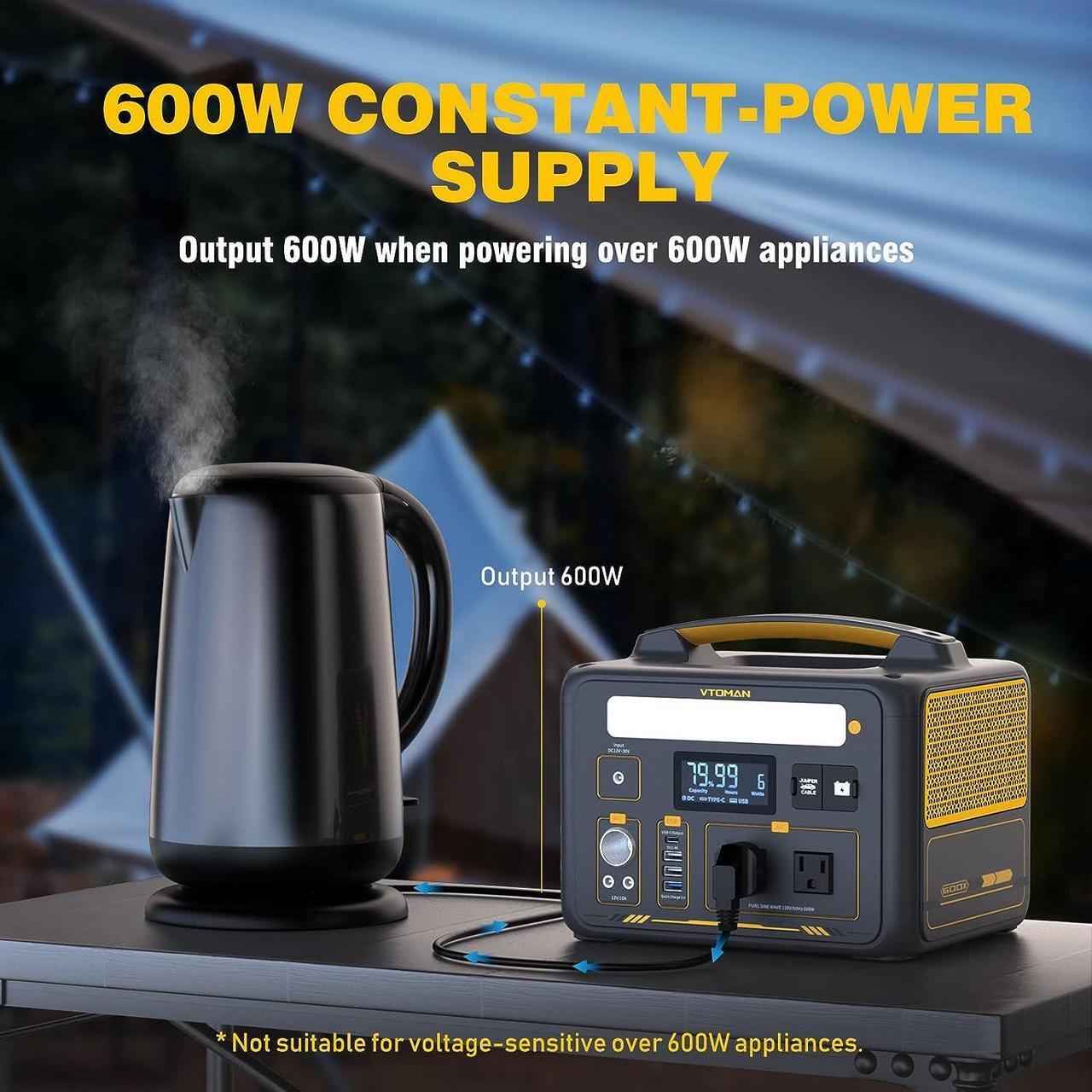 Alt view image 5 of 7 - VTOMAN 600W Portable Power Station, LFP Battery Powered Generator with 2x 600W AC Outlets (Surge 1200W), 4x USB ports, 3x DC Output for Outdoor Camping, Vehicle Emergency, Electric Backup