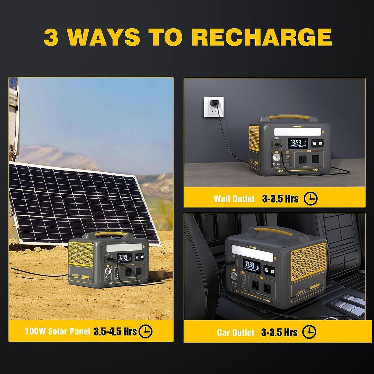 Alt view image 7 of 7 - VTOMAN 600W Portable Power Station, LFP Battery Powered Generator with 2x 600W AC Outlets (Surge 1200W), 4x USB ports, 3x DC Output for Outdoor Camping, Vehicle Emergency, Electric Backup