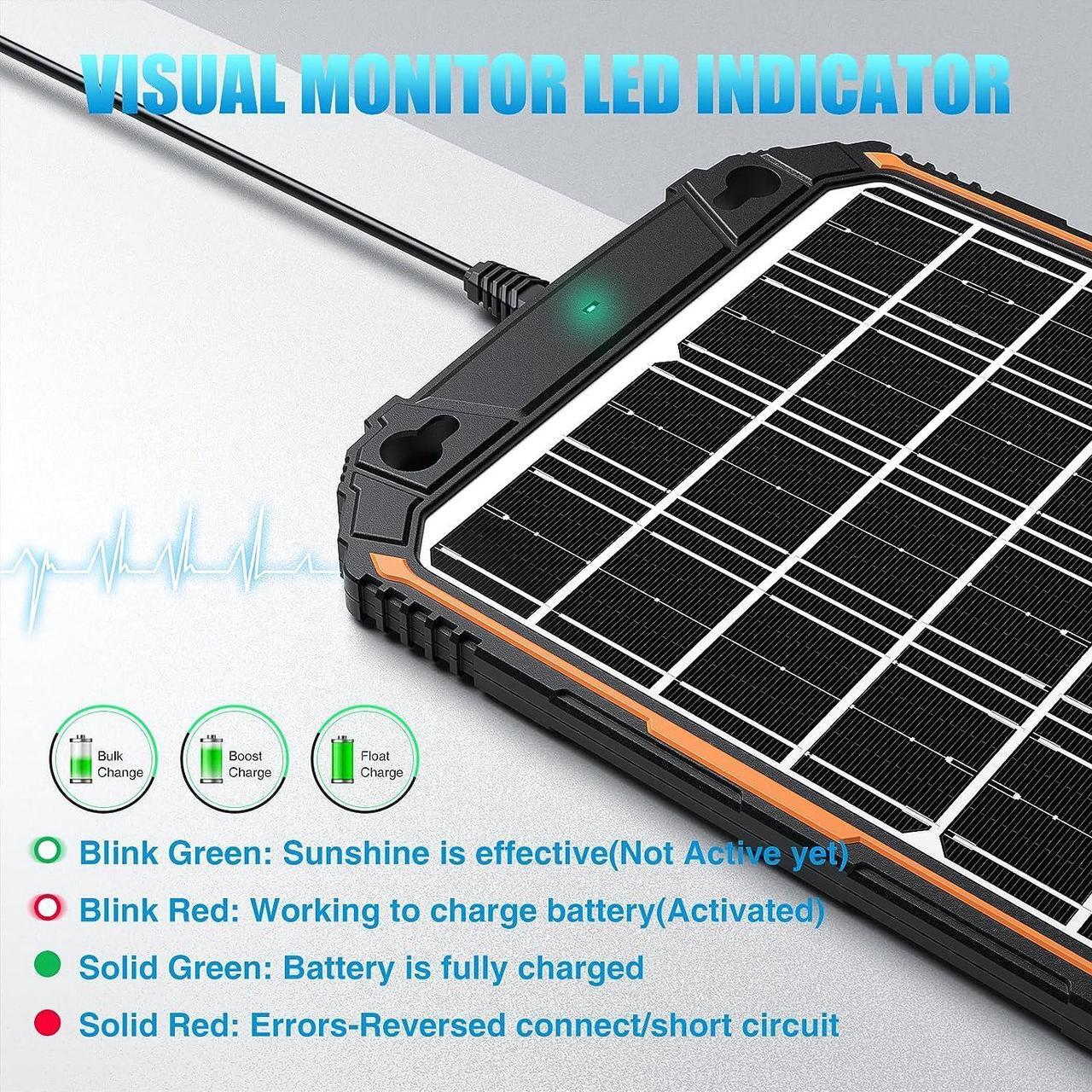 Alt view image 3 of 7 - 15W 12V Solar Battery Charger & Maintainer, Solar Powered Trickle Charger with Built-in Intelligent MPPT Charge Controller, Portable 12 Volt Solar Panel Charging Kit for Car Automotive Boat RV Marine