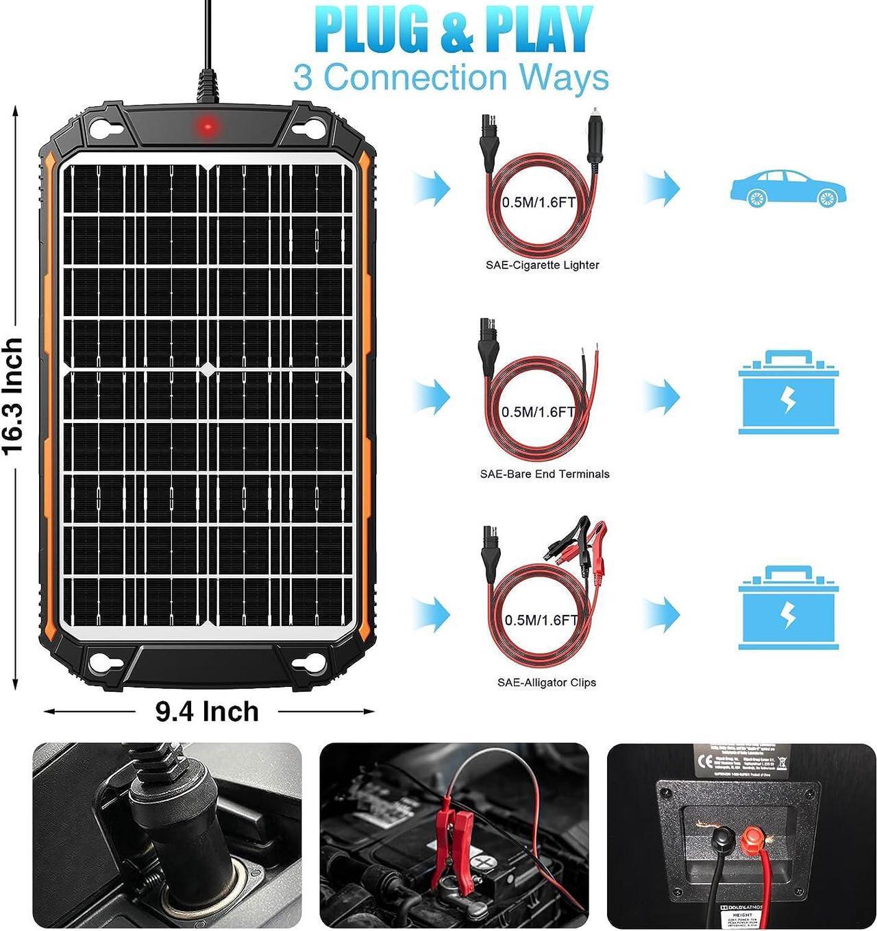 Alt view image 6 of 7 - 15W 12V Solar Battery Charger & Maintainer, Solar Powered Trickle Charger with Built-in Intelligent MPPT Charge Controller, Portable 12 Volt Solar Panel Charging Kit for Car Automotive Boat RV Marine