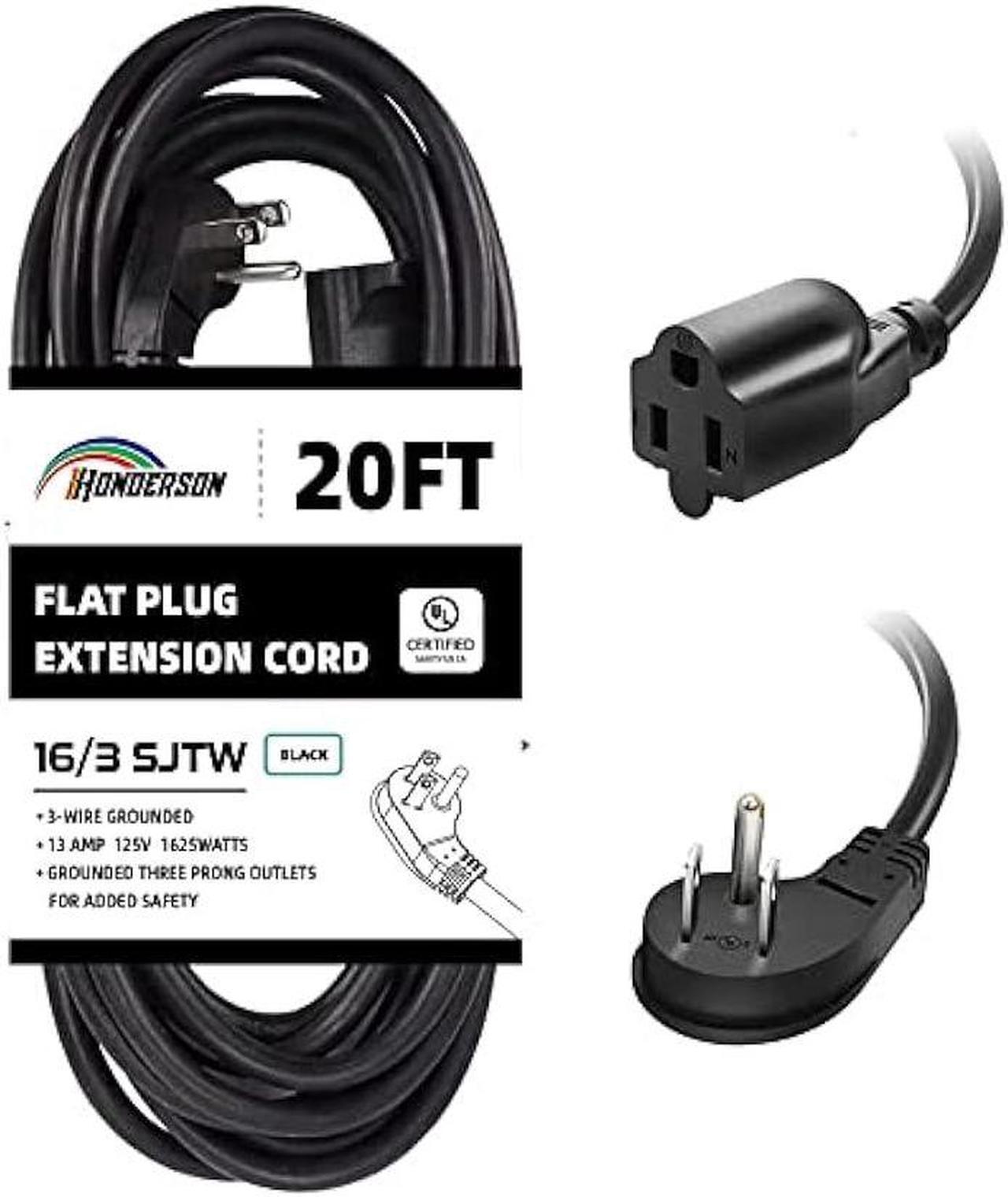 Main image of Honderson 20FT Extension Cord - Flat Plug 3 Prong Indoor Extension Cable,Black 16 Gauge Heavy Duty Cable for Kitchen Home Appliance,UL Listed