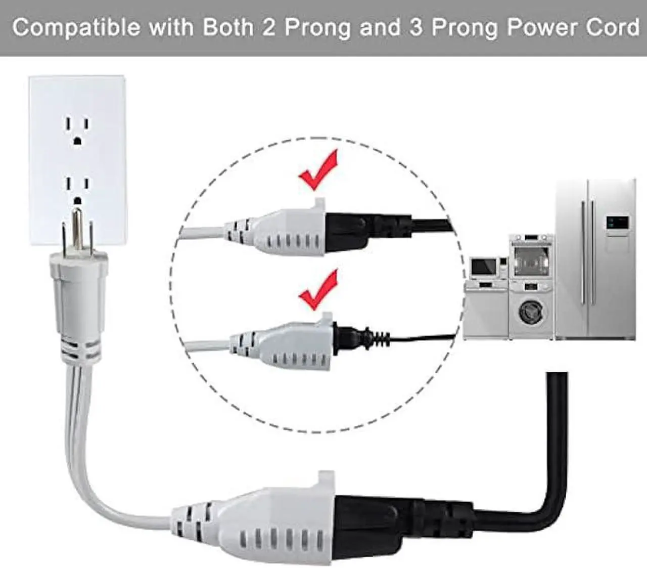 Alt view image 4 of 7 - KUNCAN Appliance Power Extension Cord - Heavy Duty 14/3 AWG Parallel 3 Prong Low Profile Flat Cable US Plug Male to Female Extender Grounded Wire for AC Unit, Air Conditioner, Refrigerator (6 ft)