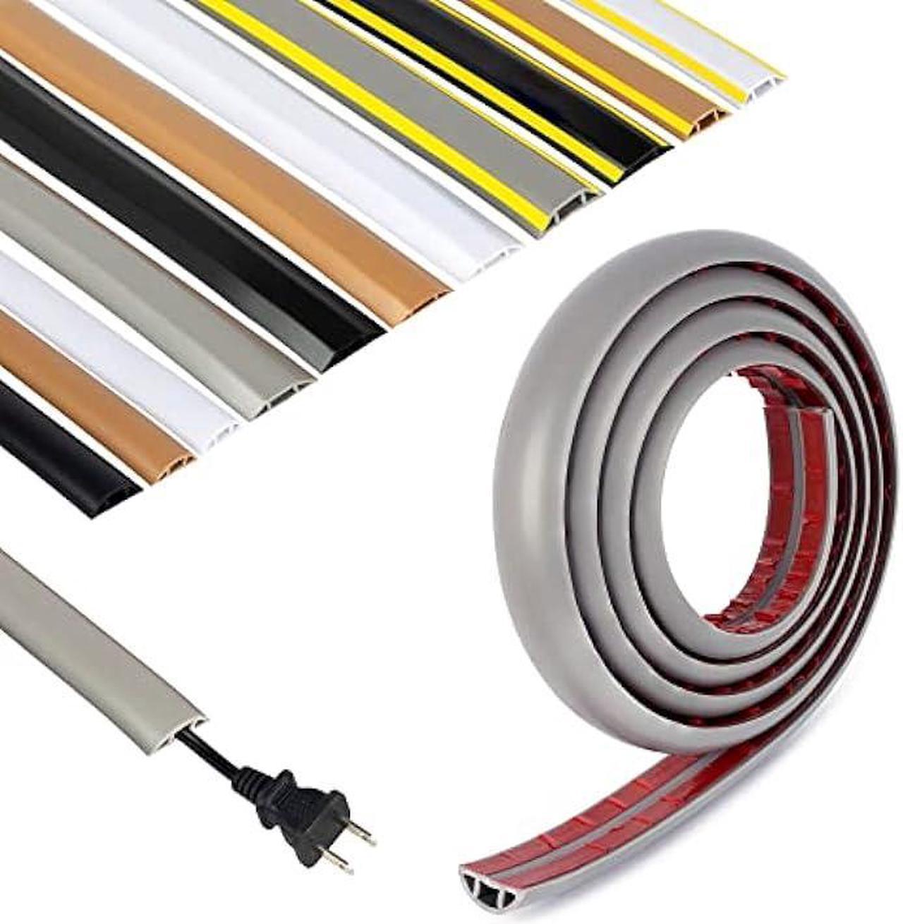 Main image of Rubber Bond Cord Cover Floor Cable Protector - Strong Self Adhesive Floor Cord Covers for Wires - Low Profile Extension Cord Covers for Floor & Wall - Grey - Thin Cord - 4 Feet
