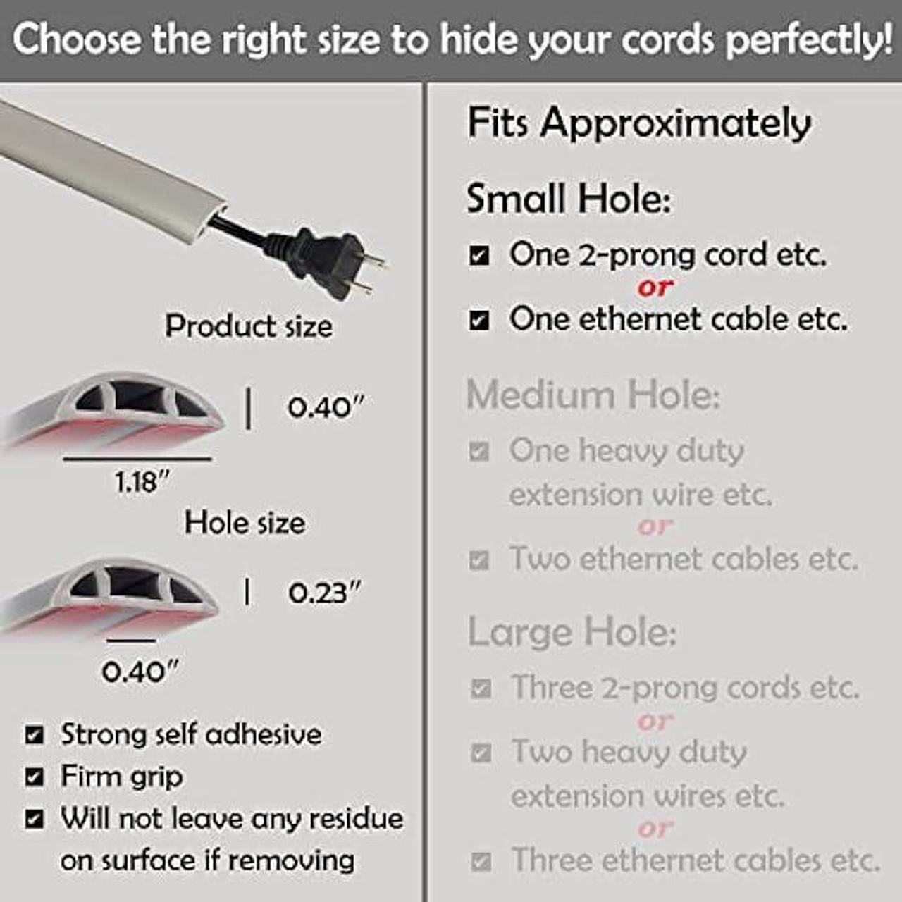 Alt view image 3 of 7 - Rubber Bond Cord Cover Floor Cable Protector - Strong Self Adhesive Floor Cord Covers for Wires - Low Profile Extension Cord Covers for Floor & Wall - Grey - Thin Cord - 4 Feet