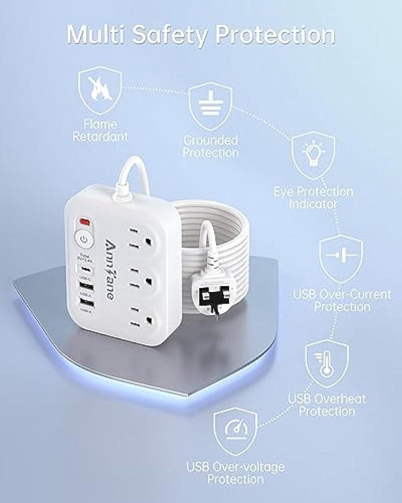 Alt view image 6 of 7 - UK Travel Plug Adapter with USB C, 6FT Extension Cord, US to UK Ireland Plug Adapter Type G Travel Adapter with 3 Outlets 3 USB Ports for Scotland London England British Irish Kenya Dubai Travel