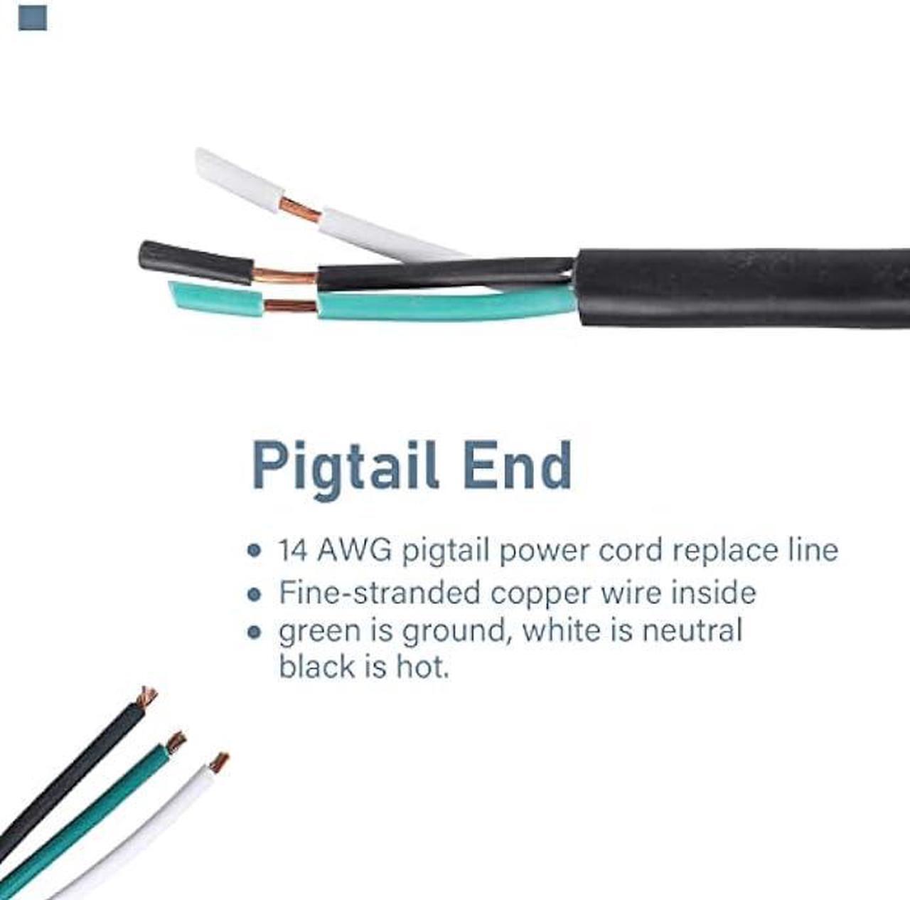 Alt view image 4 of 7 - EP 2 Pack 6 ft 14/3C SJTW Appliance and Power Tool Cord, 14 Gauge 3 Prong Heavy Duty Replacement Power Supply Cord Cable, 110V 115V 120V AC Pigtail, 15A, 1875w
