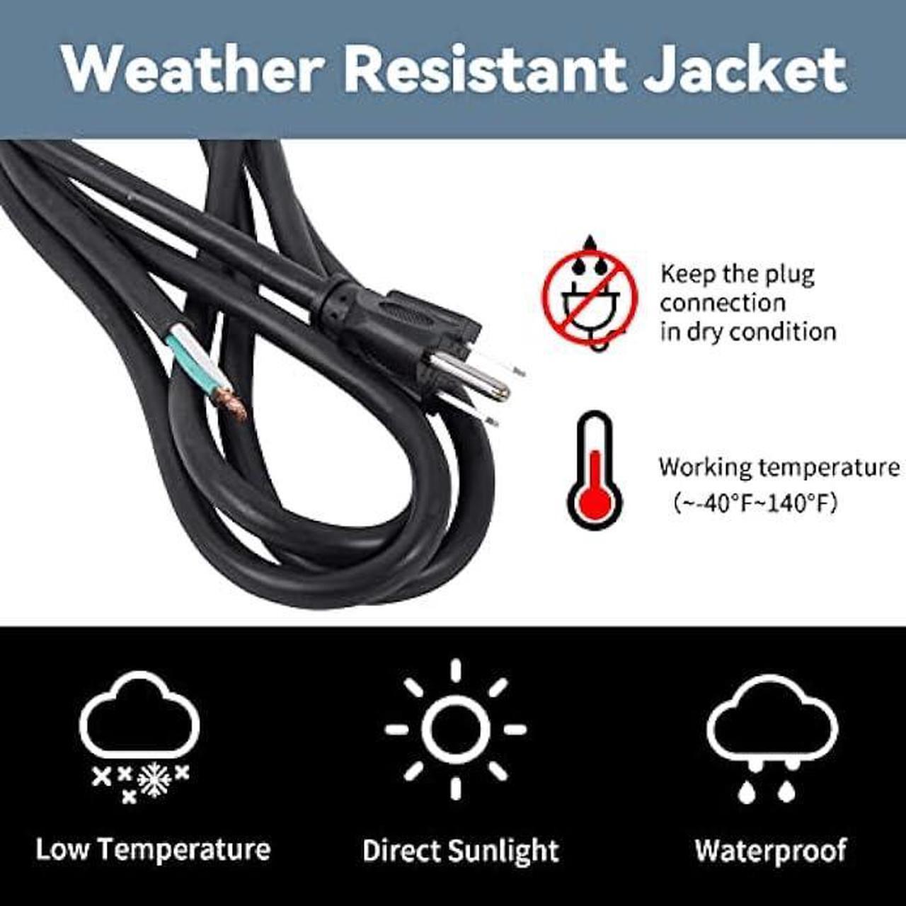 Alt view image 6 of 7 - EP 2 Pack 6 ft 14/3C SJTW Appliance and Power Tool Cord, 14 Gauge 3 Prong Heavy Duty Replacement Power Supply Cord Cable, 110V 115V 120V AC Pigtail, 15A, 1875w