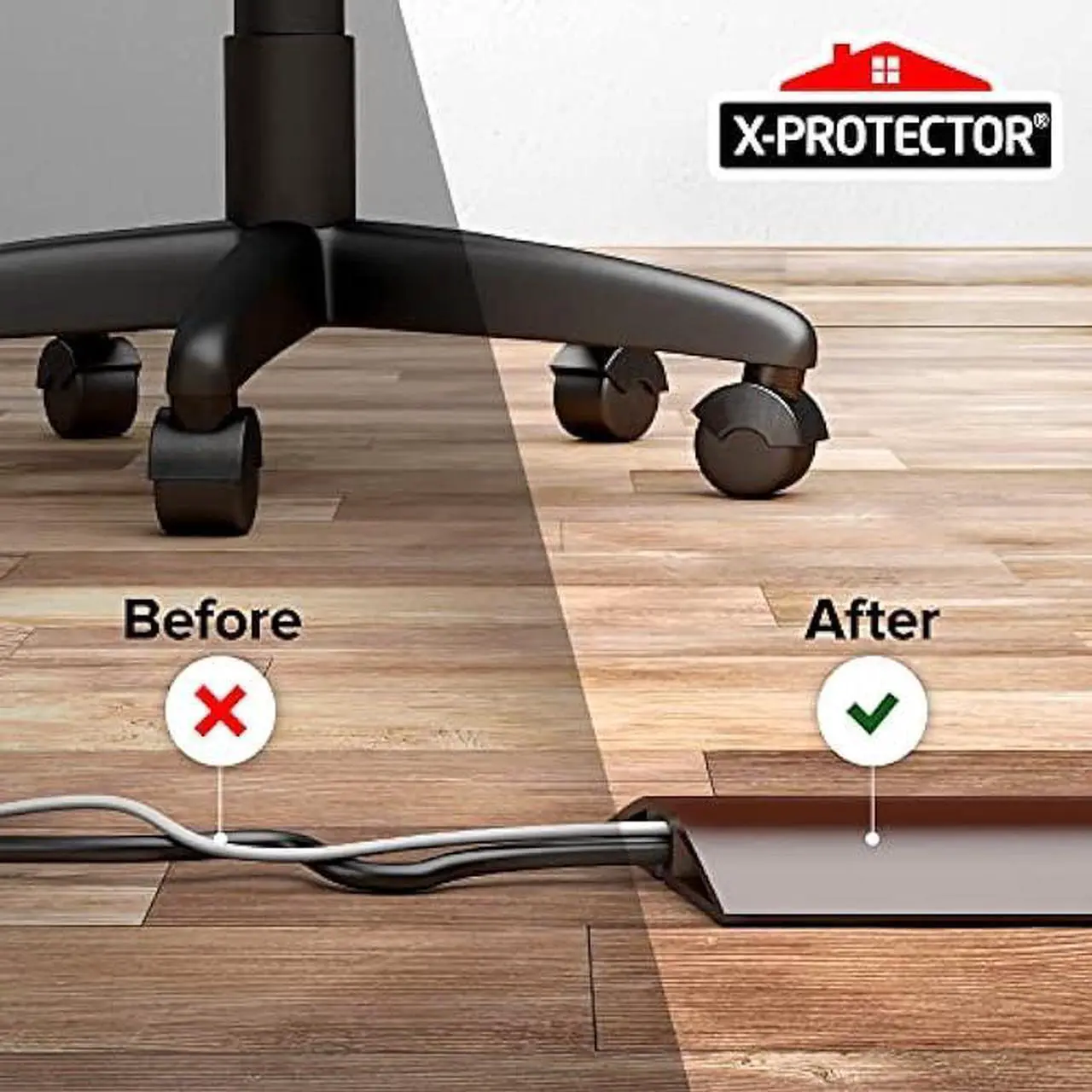 Alt view image 5 of 6 - Floor Cord Cover X-Protector  Overfloor 1.52m Silicone Cord Protector  Ideal Extension Cord Cover to Protect Wires On Floor  Self-Adhesive Power Cable Protector (5ft.)