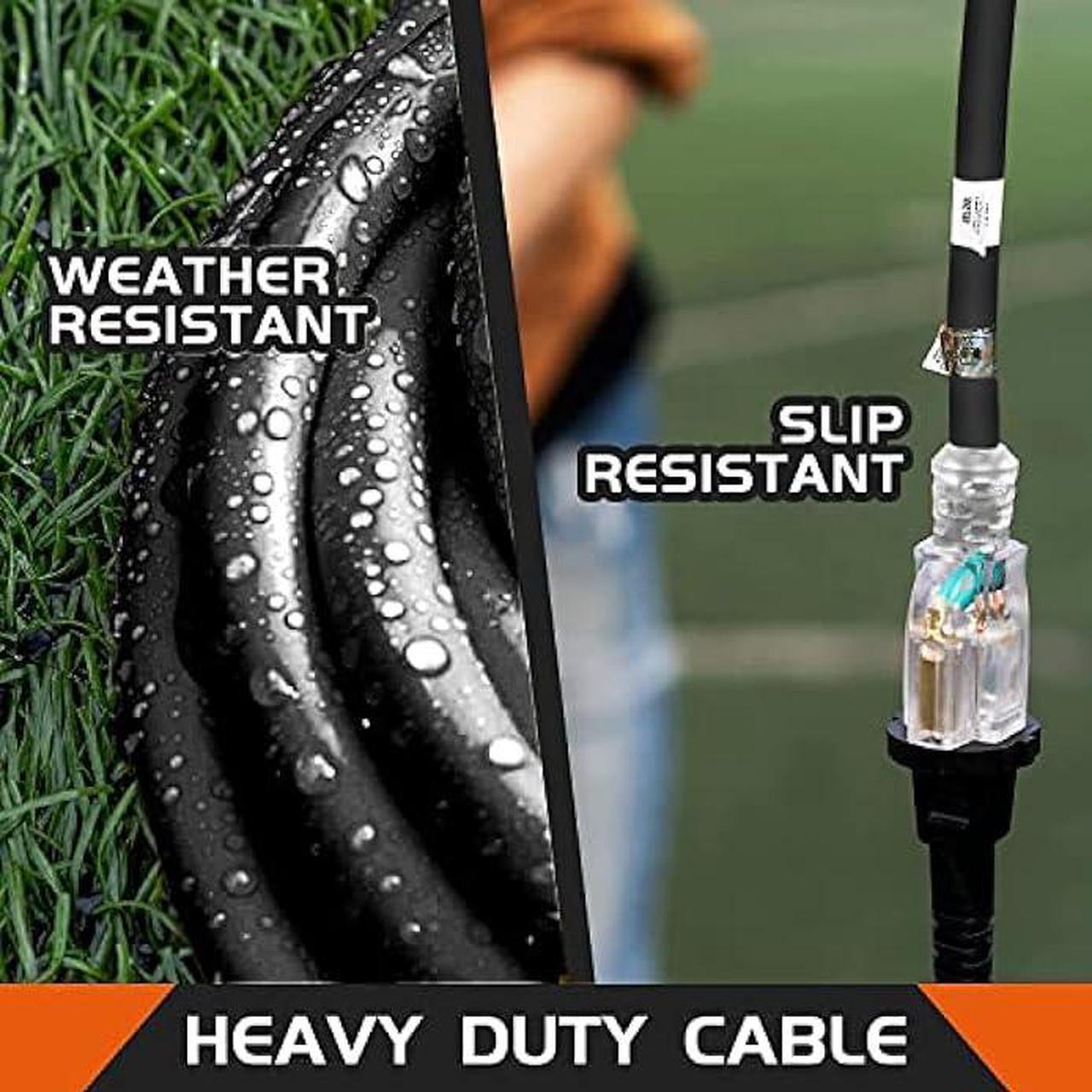 Alt view image 4 of 7 - HONDERSON 10FT 12/3 Lighted Outdoor Extension Cord - 12 Gauge 3 Prong SJTW Heavy Duty Black Extension Cable with 3 Prong Grounded Plug for Safety,UL Listed