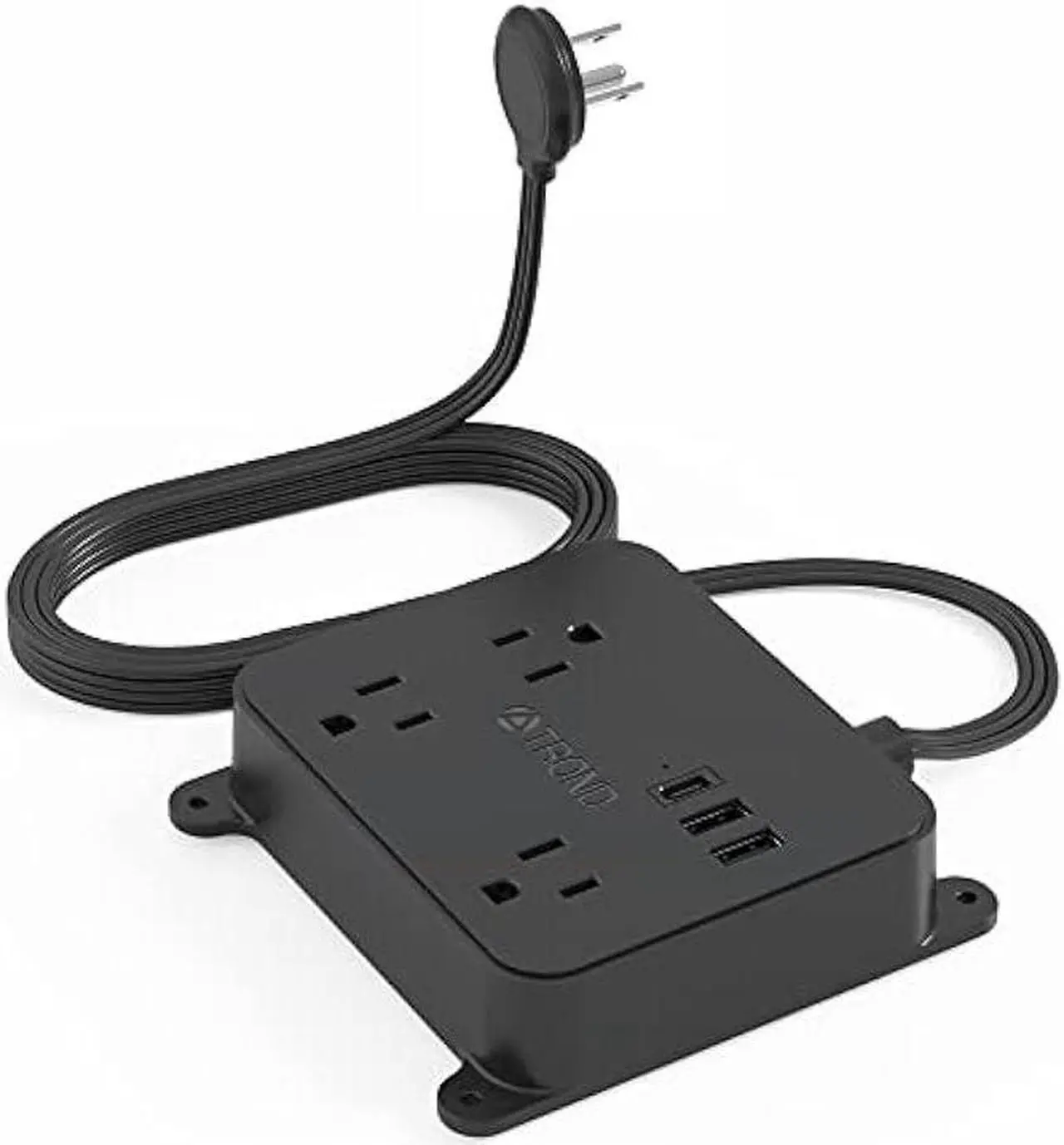 Main image of Flat Plug Power Strip - TROND 10FT Long Extension Cord with 3 AC Outlets, 2 USB-A Ports, 1 USB-C Port, Long Cord Desk Charging Station, Wall Mount for Home, Office Accessories, Dorm Room Essentials