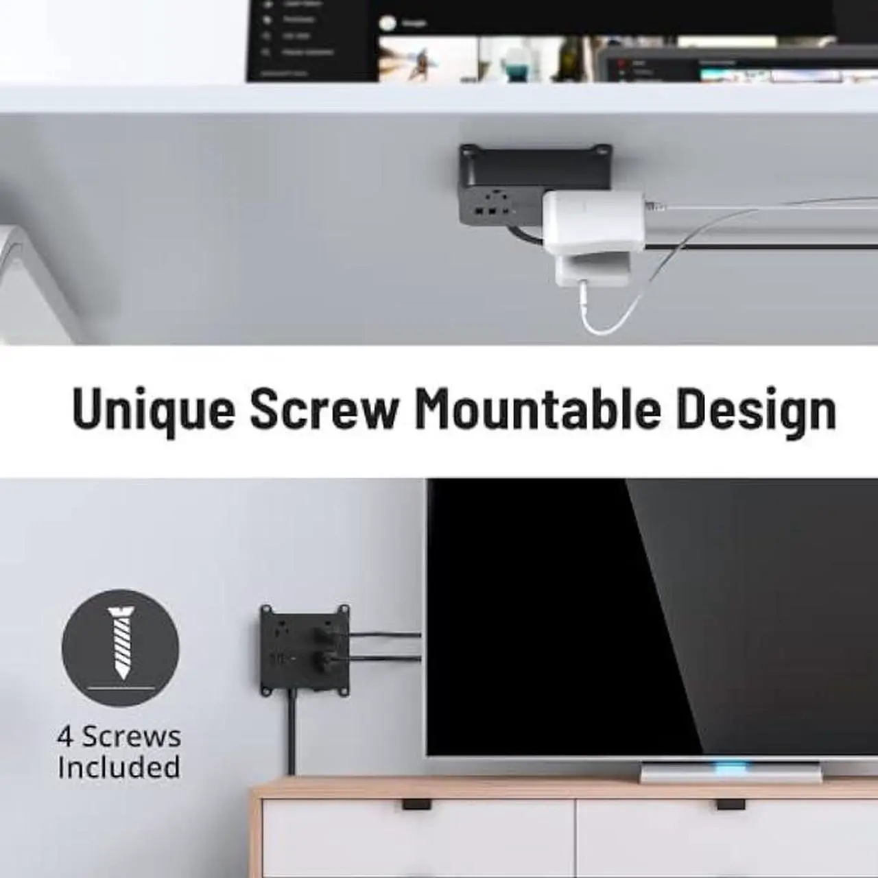 Alt view image 6 of 7 - Flat Plug Power Strip - TROND 10FT Long Extension Cord with 3 AC Outlets, 2 USB-A Ports, 1 USB-C Port, Long Cord Desk Charging Station, Wall Mount for Home, Office Accessories, Dorm Room Essentials