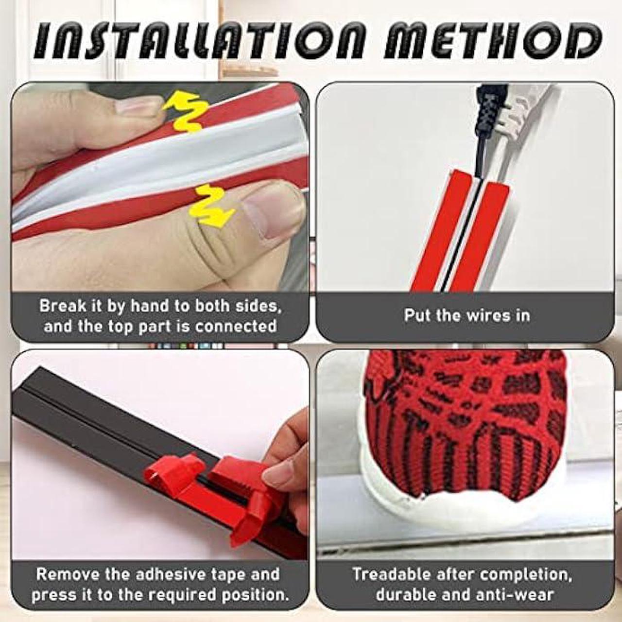 Alt view image 3 of 6 - 6.5ft Floor Cord Cover Cable Protector, Strong Self-Adhesive Rubber Wire Management Organizer Hider - Extension Protect Cords and Prevent Trip Hazard, Wall Cord Cavity for Home Office Outdoor (White)