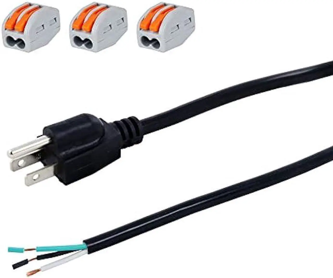 Main image of 14 AWG 12 Feet AC Power Cord Pigtail 3-Wire Stripped End Heavy Duty 14 Gauge 3 Prong Open End SJT Power Supply AC Plug NEMA 5-15P, Replacement AC Wall Cable 15A, 1875W at 125VAC