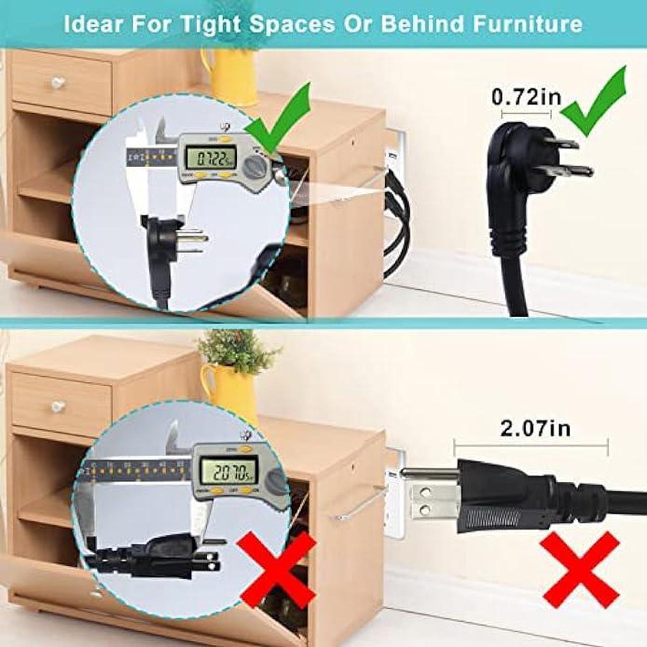 Alt view image 3 of 7 - [5 Pack] Flat Plug Short Power Extension Cord - 6inch Black Low Profile Flat Head 3 Prong Grounded Indoor Extension Cord,16AWG 13amp Household Appliance Electrical Extension Cord with Flat Wall Plug