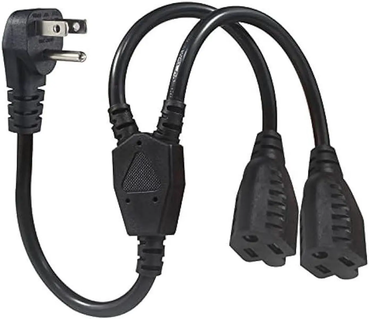 Main image of Power Cord Extension Y Splitter - 1 to 2 Way Outlet Adapter NEMA 5-15P 90-Degree Flat Plug to 2 X NEMA 5-15R with SJT 16AWG 3-Prong Cable Wire Extender Space Saver for Kitchen Home Office