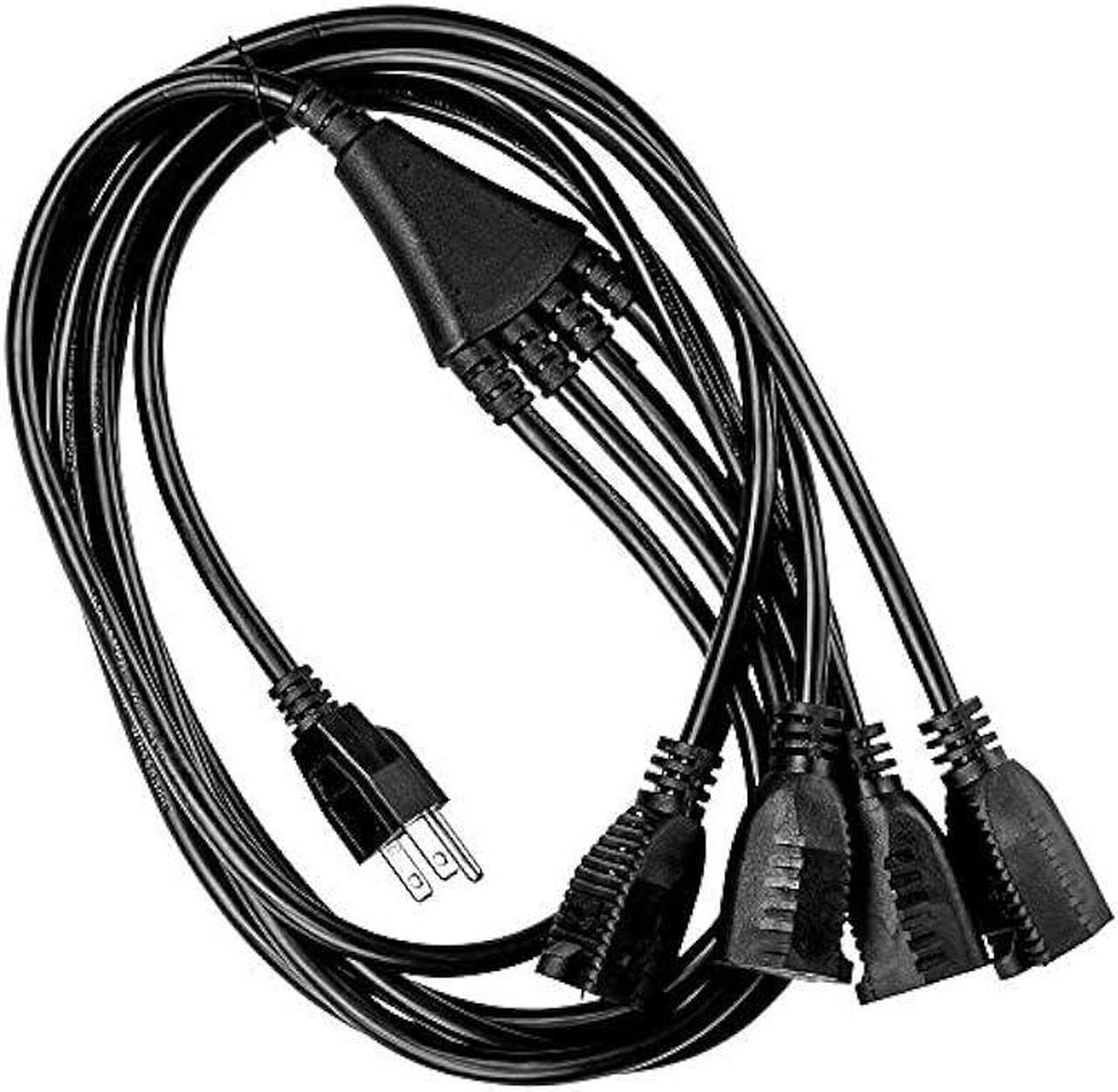 Main image of 4 Way Power Splitter  1 to 4 Cable Strip - 6 Feet - 5 Pack - with 3 Pronged Outlet - Y Style Extension Cord  Black - SJT 16 AWG  by Luxury Office