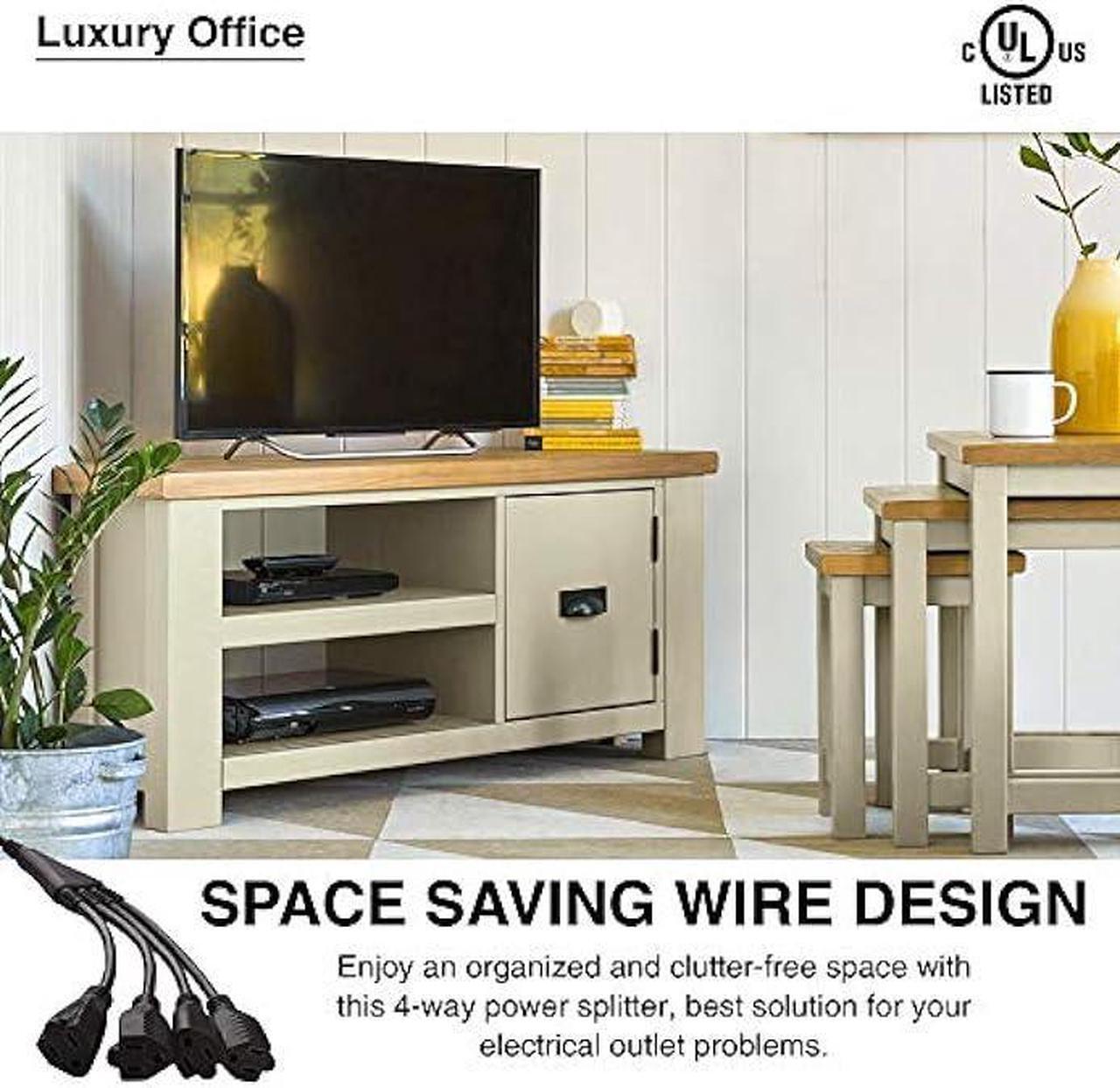Alt view image 6 of 6 - 4 Way Power Splitter  1 to 4 Cable Strip - 6 Feet - 5 Pack - with 3 Pronged Outlet - Y Style Extension Cord  Black - SJT 16 AWG  by Luxury Office
