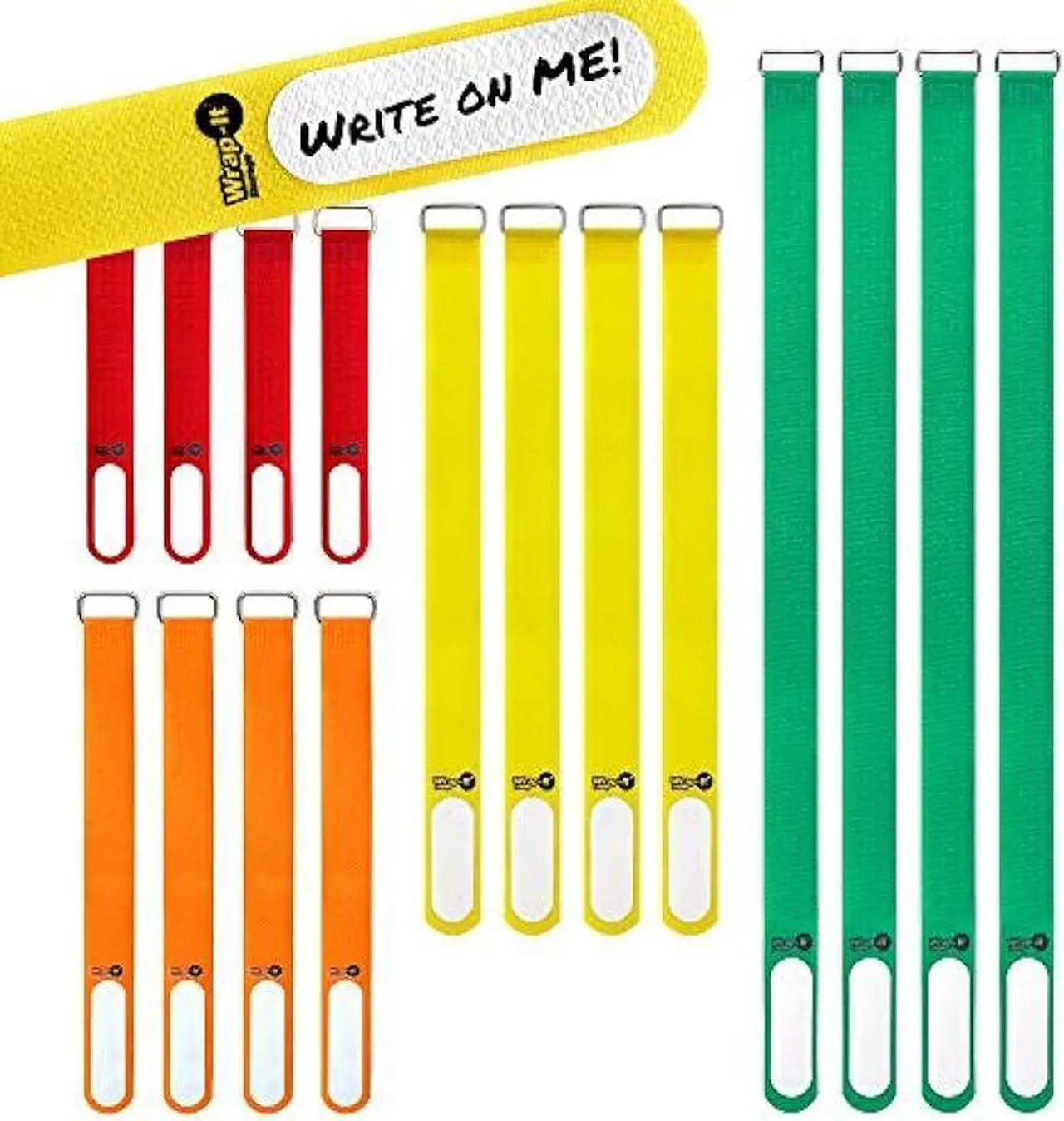 Main image of Wrap-It Storage Cinch-Straps (Assorted 16 Pack) Hook and Loop Straps with Metal Buckles and Write on Labels for Easy Cord Identification, Waterproof, Reusable, Multi-Purpose, Adjustable